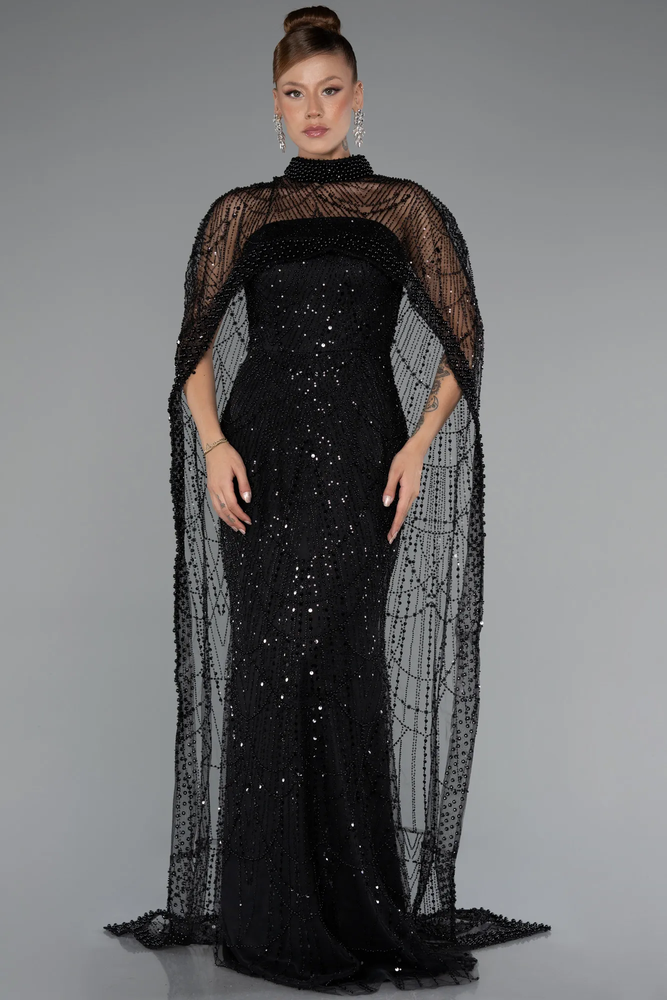 Black-Long Beaded Evening Dress ABU5141