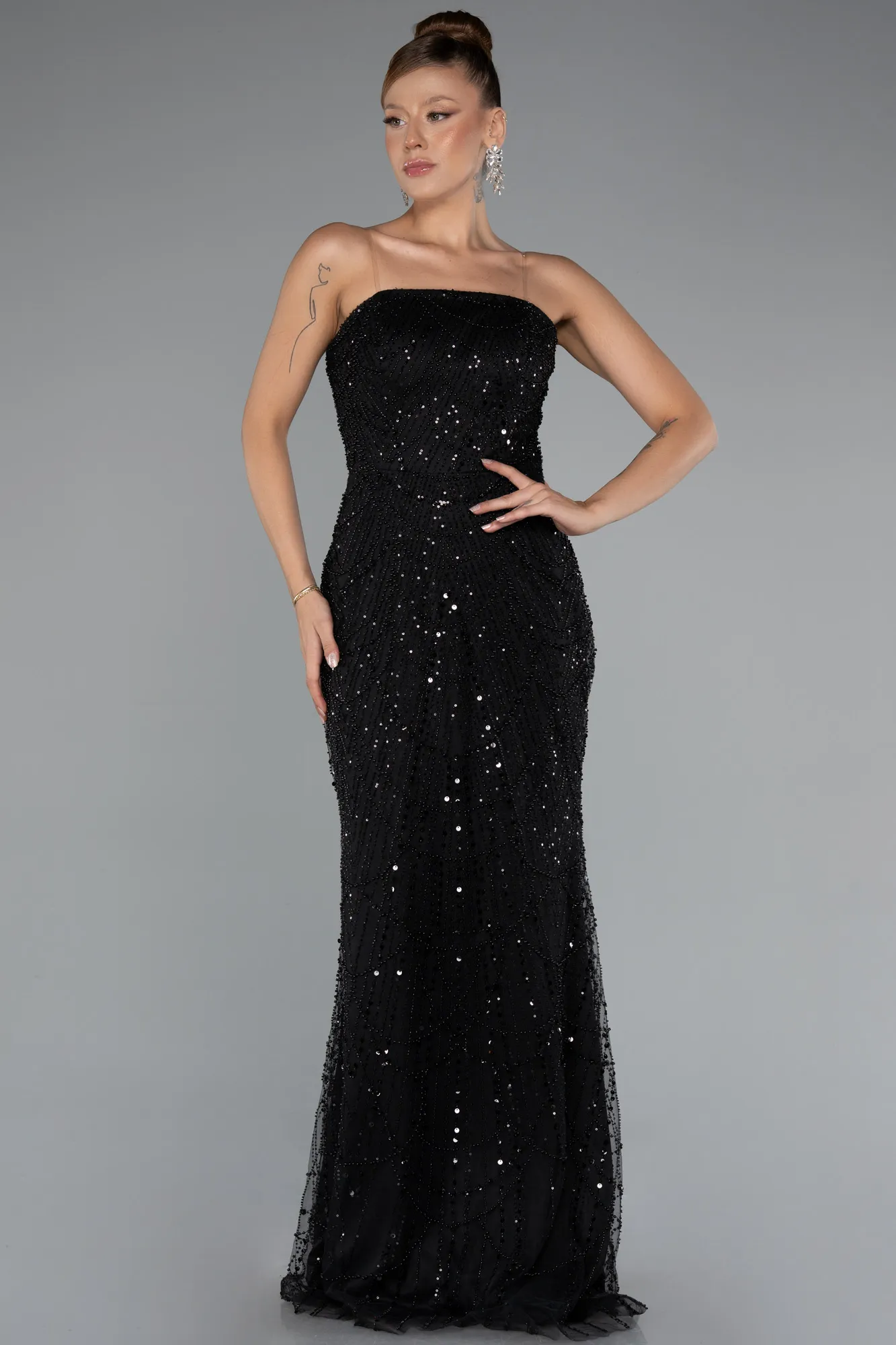 Black-Long Beaded Evening Dress ABU5141