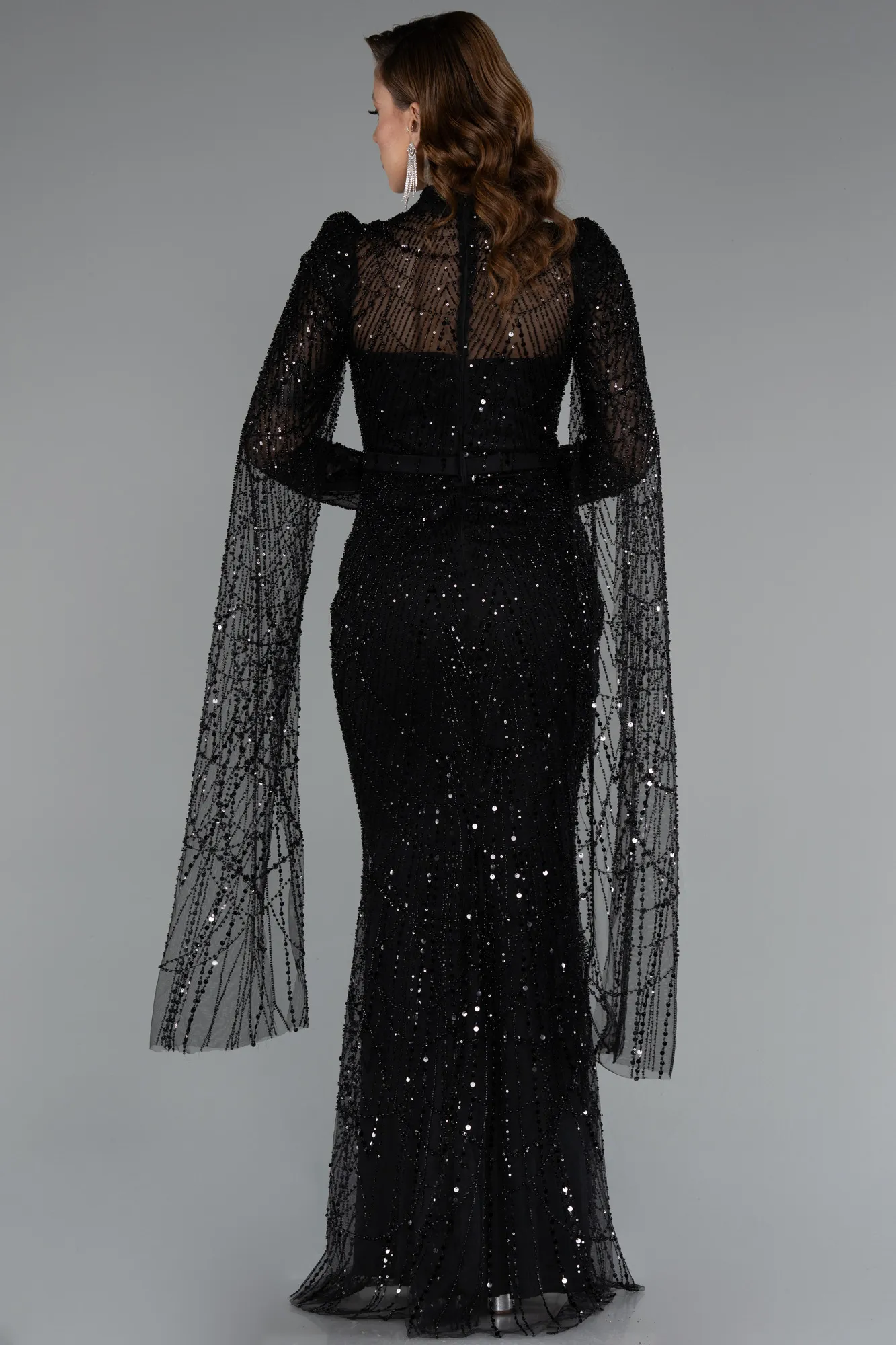 Black-Long Beaded Evening Dress ABU5152