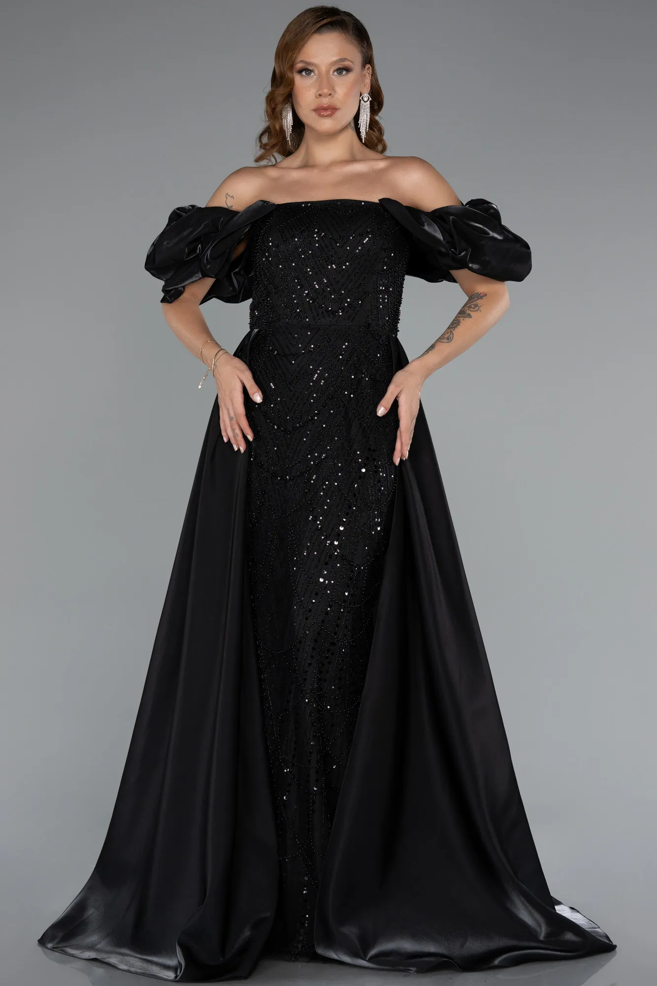 Black-Long Beaded Evening Dress ABU5154