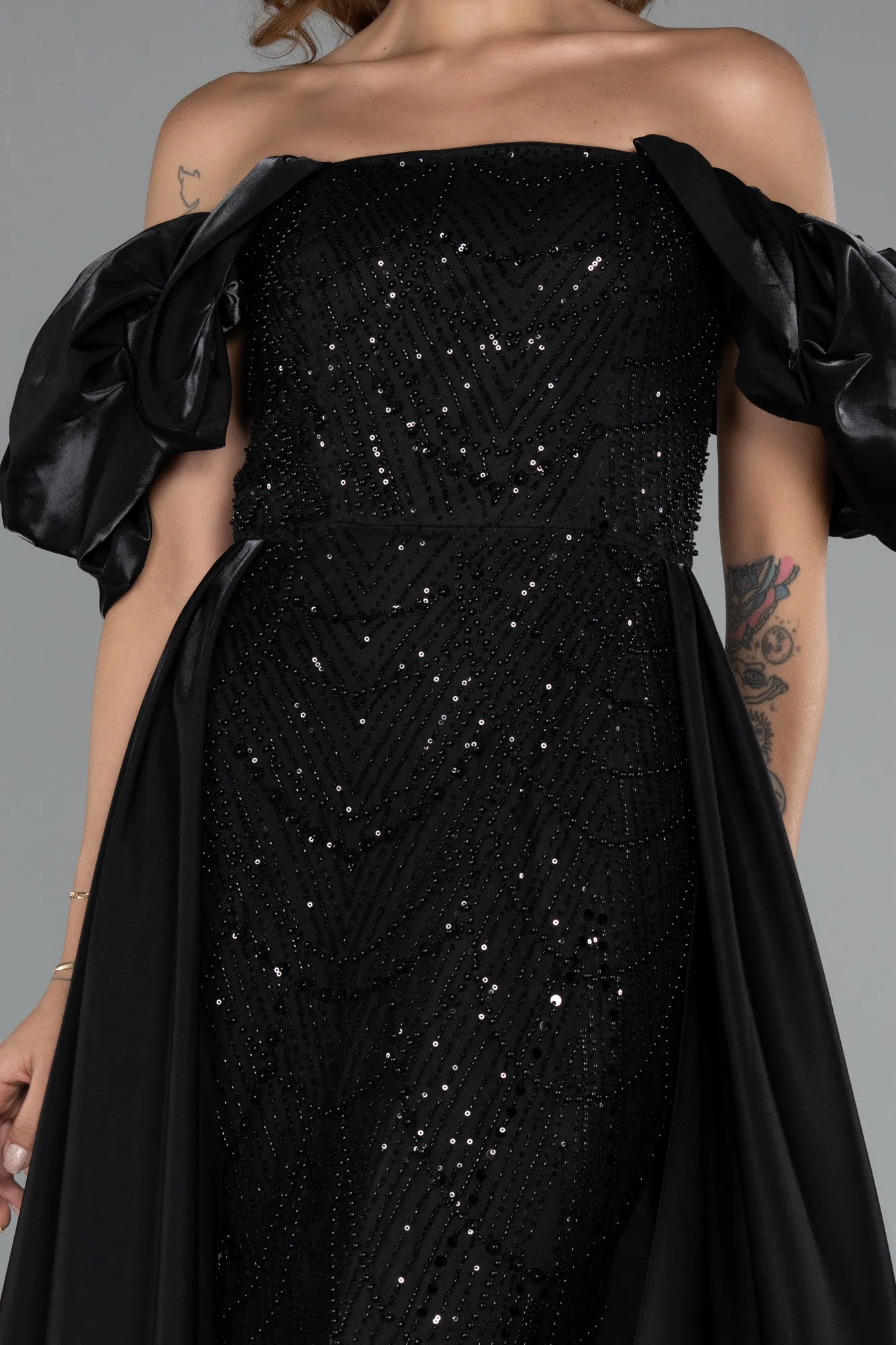 Black-Long Beaded Evening Dress ABU5154