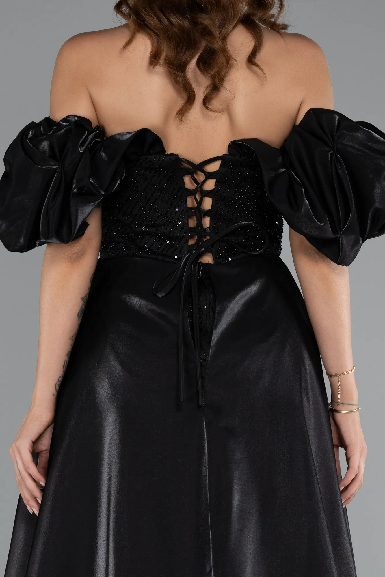 Black-Long Beaded Evening Dress ABU5154