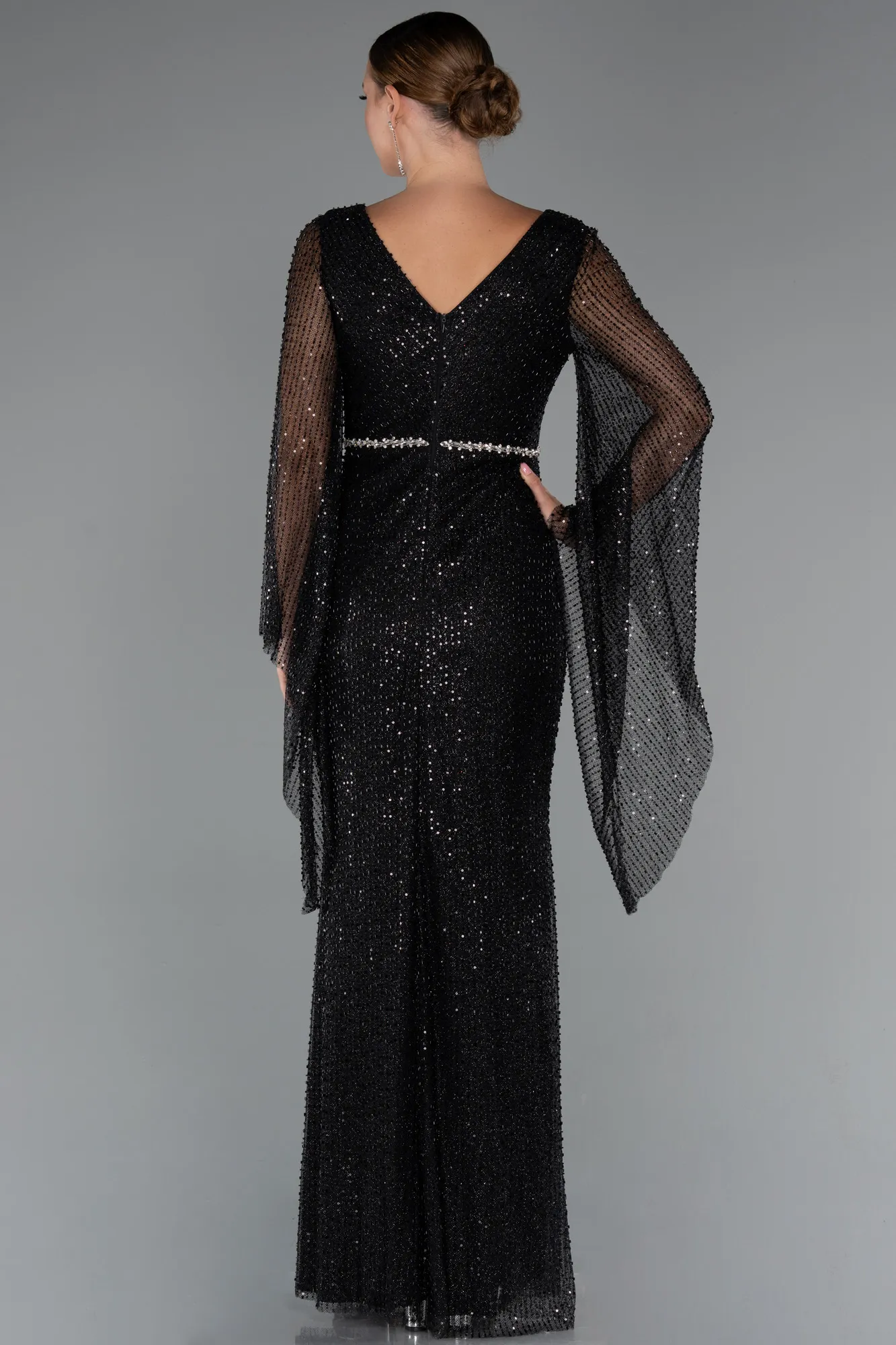 Black-Long Beaded Evening Dress ABU5230
