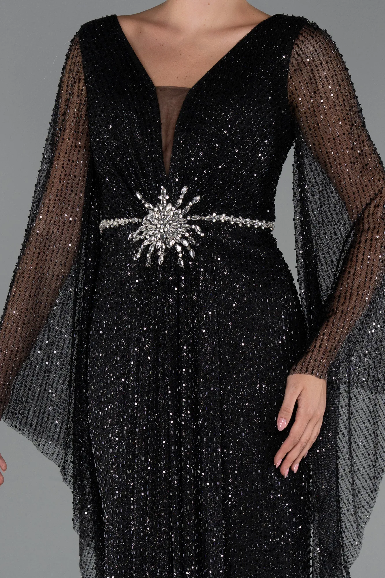 Black-Long Beaded Evening Dress ABU5230