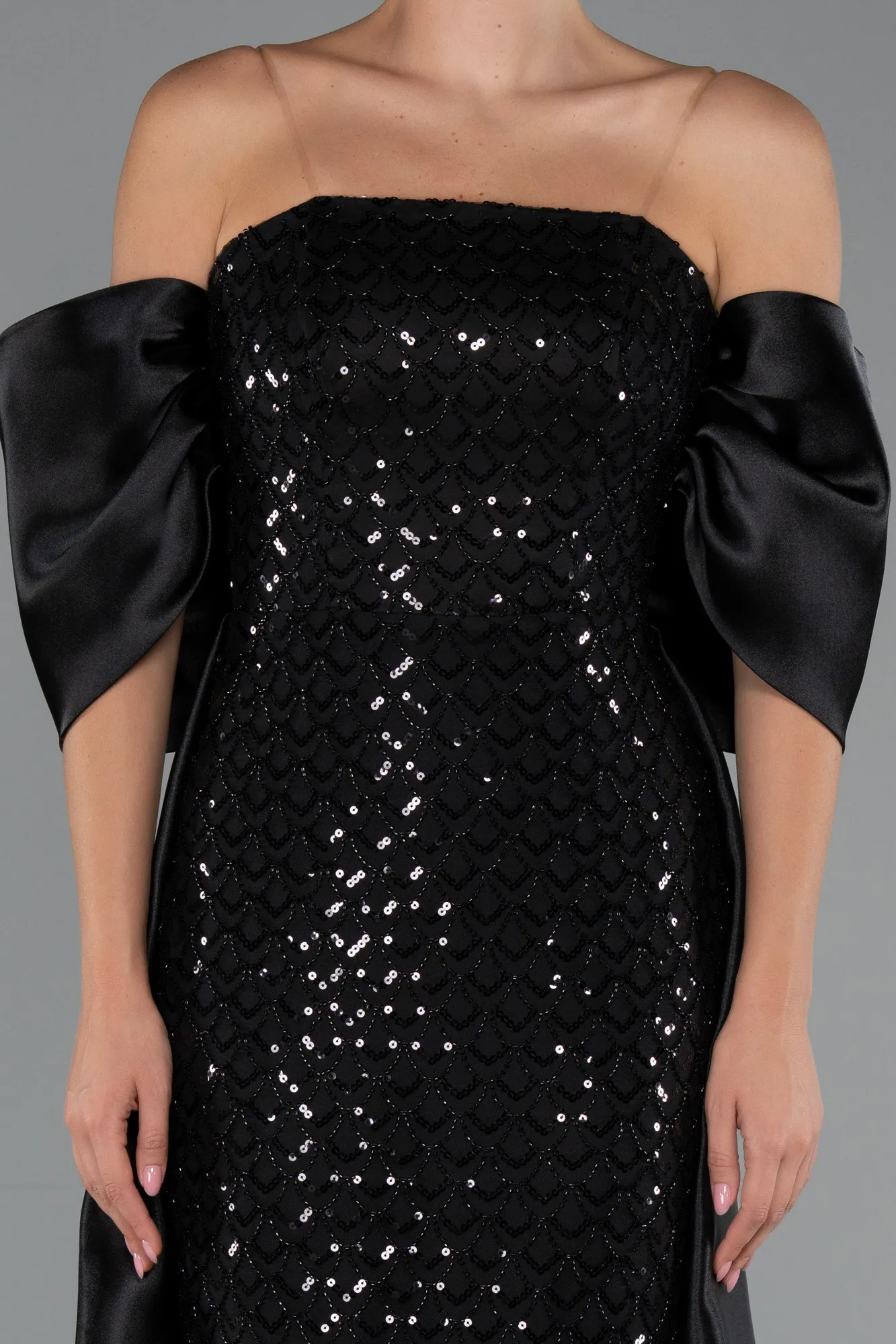 Black-Long Beaded Evening Dress ABU5234