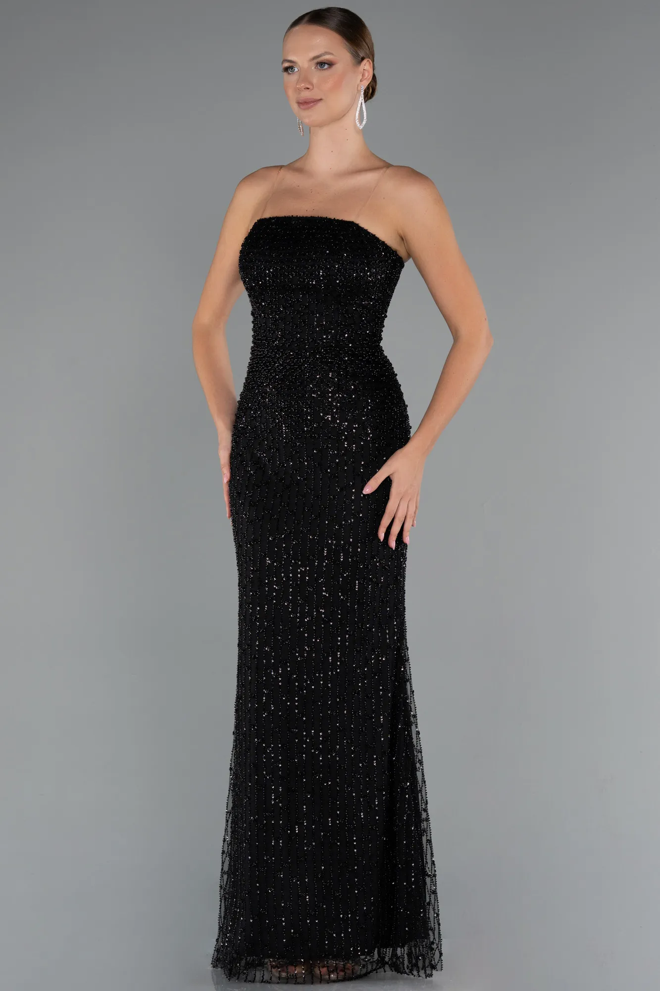 Black-Long Beaded Evening Dress ABU5236