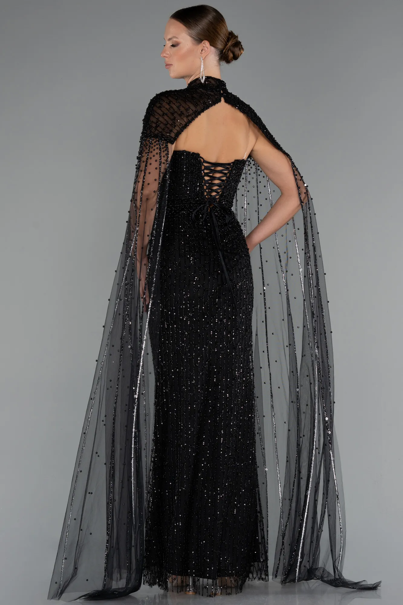 Black-Long Beaded Evening Dress ABU5236