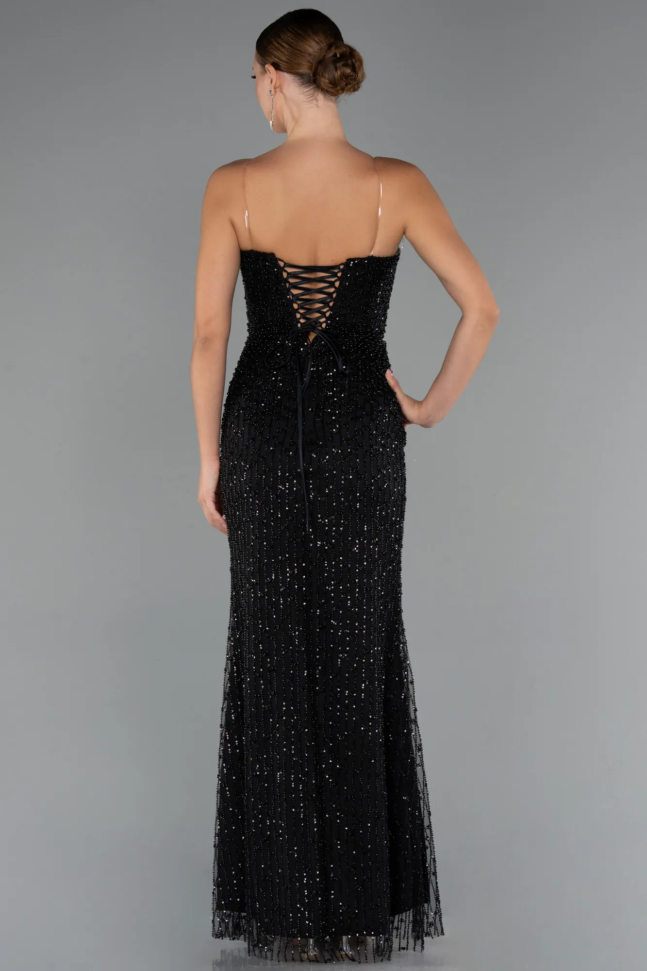 Black-Long Beaded Evening Dress ABU5236