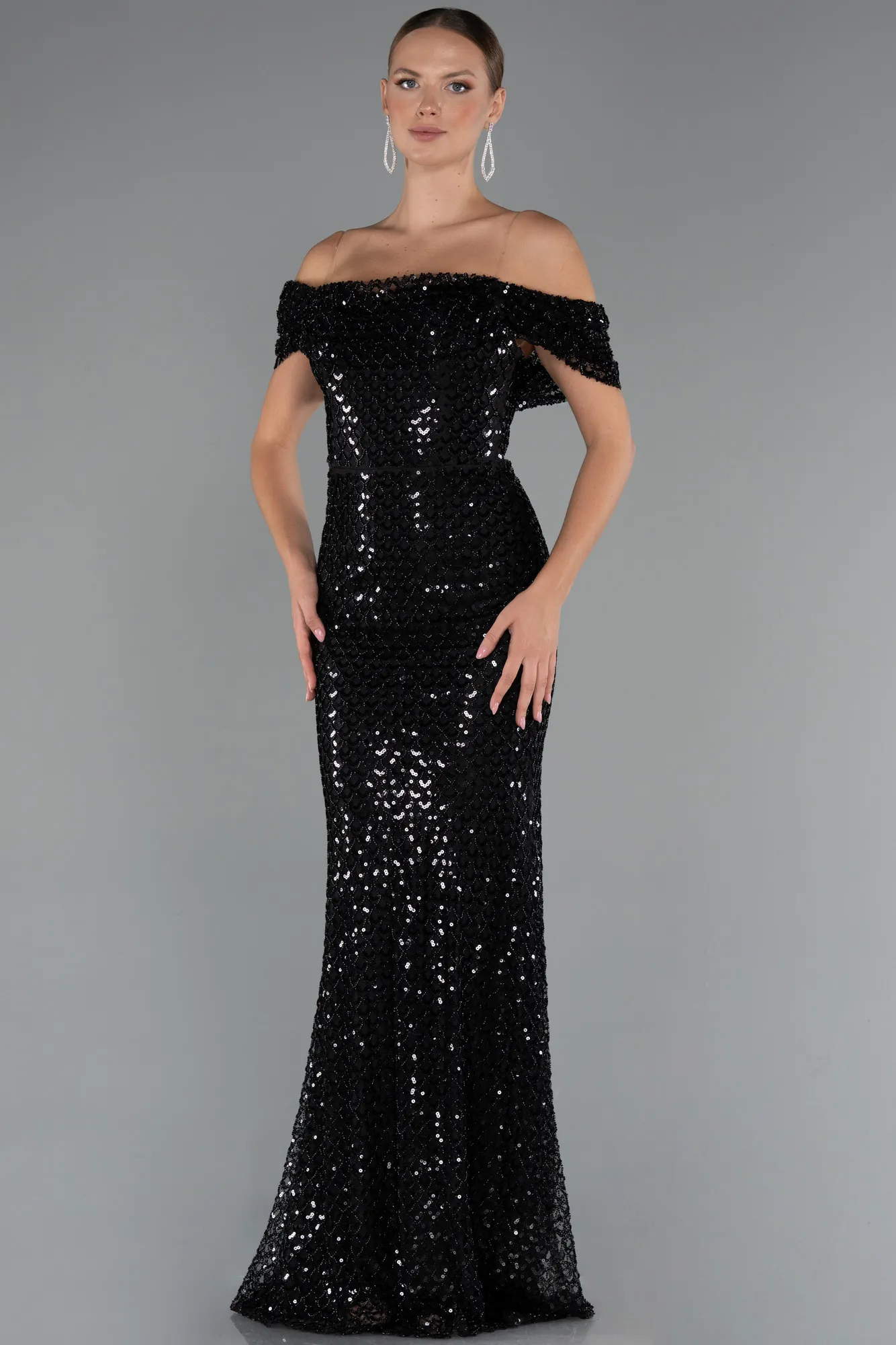 Black-Long Beaded Evening Dress ABU5239