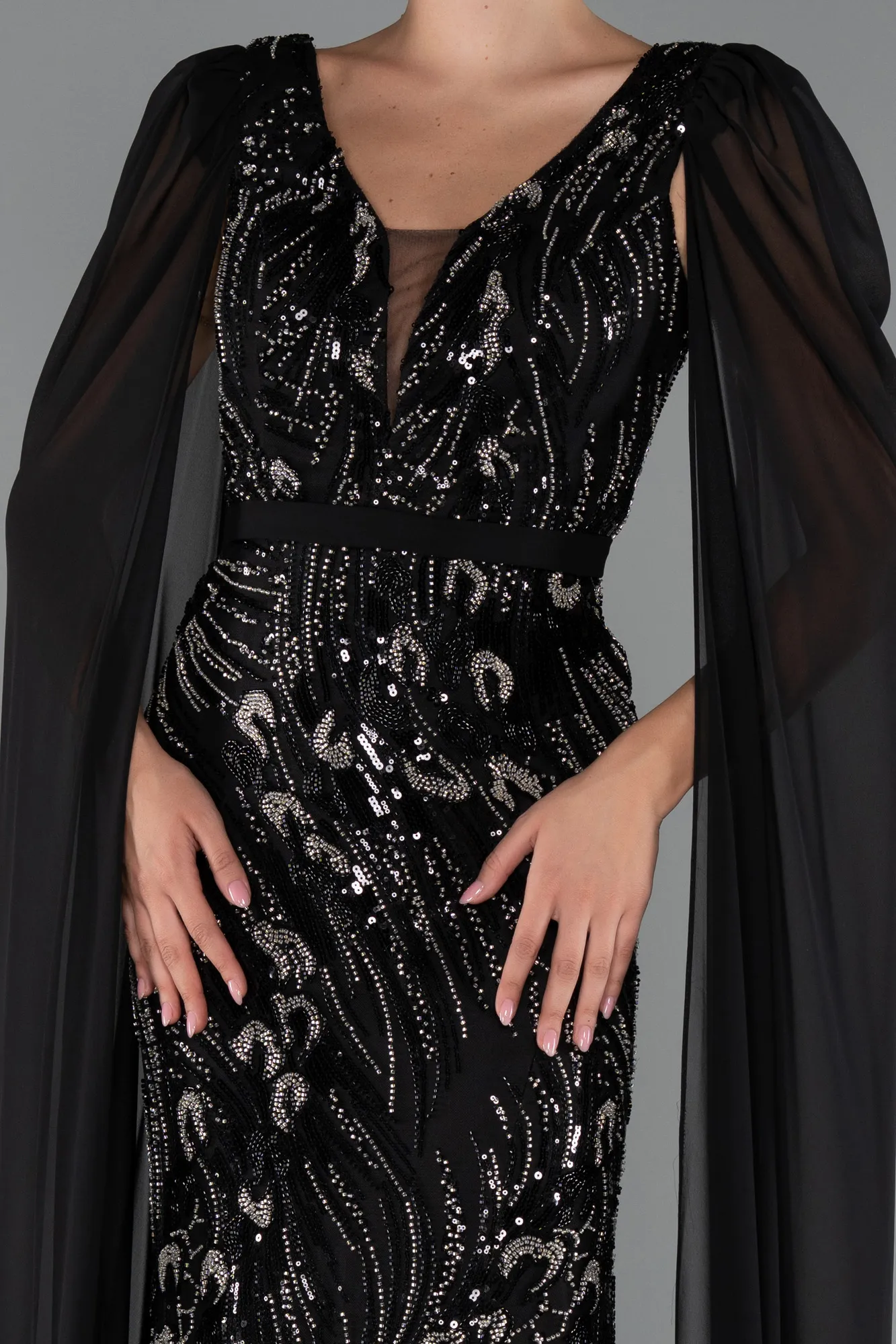 Black-Long Beaded Evening Dress ABU5248