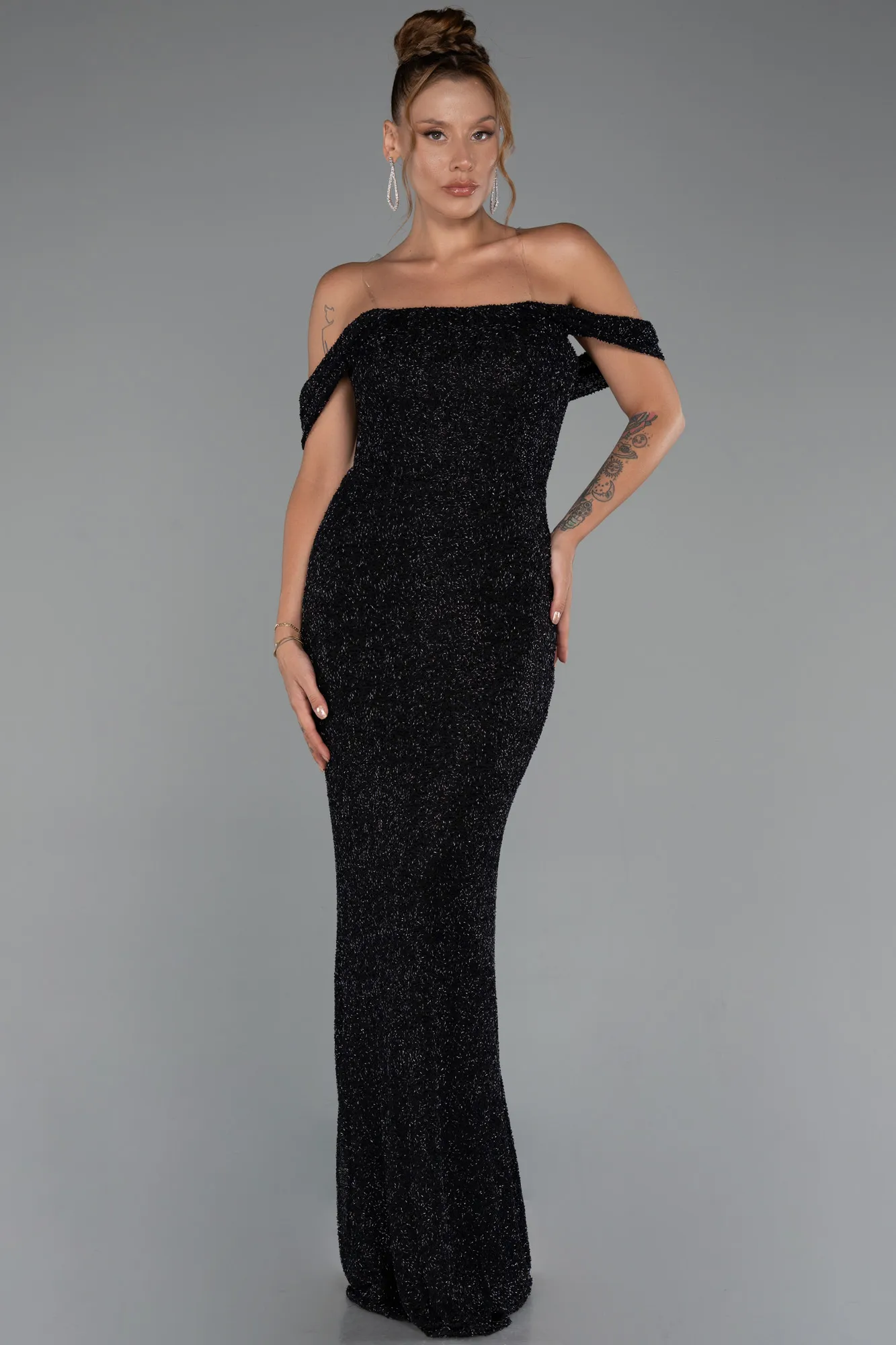 Black-Long Beaded Evening Dress ABU5285