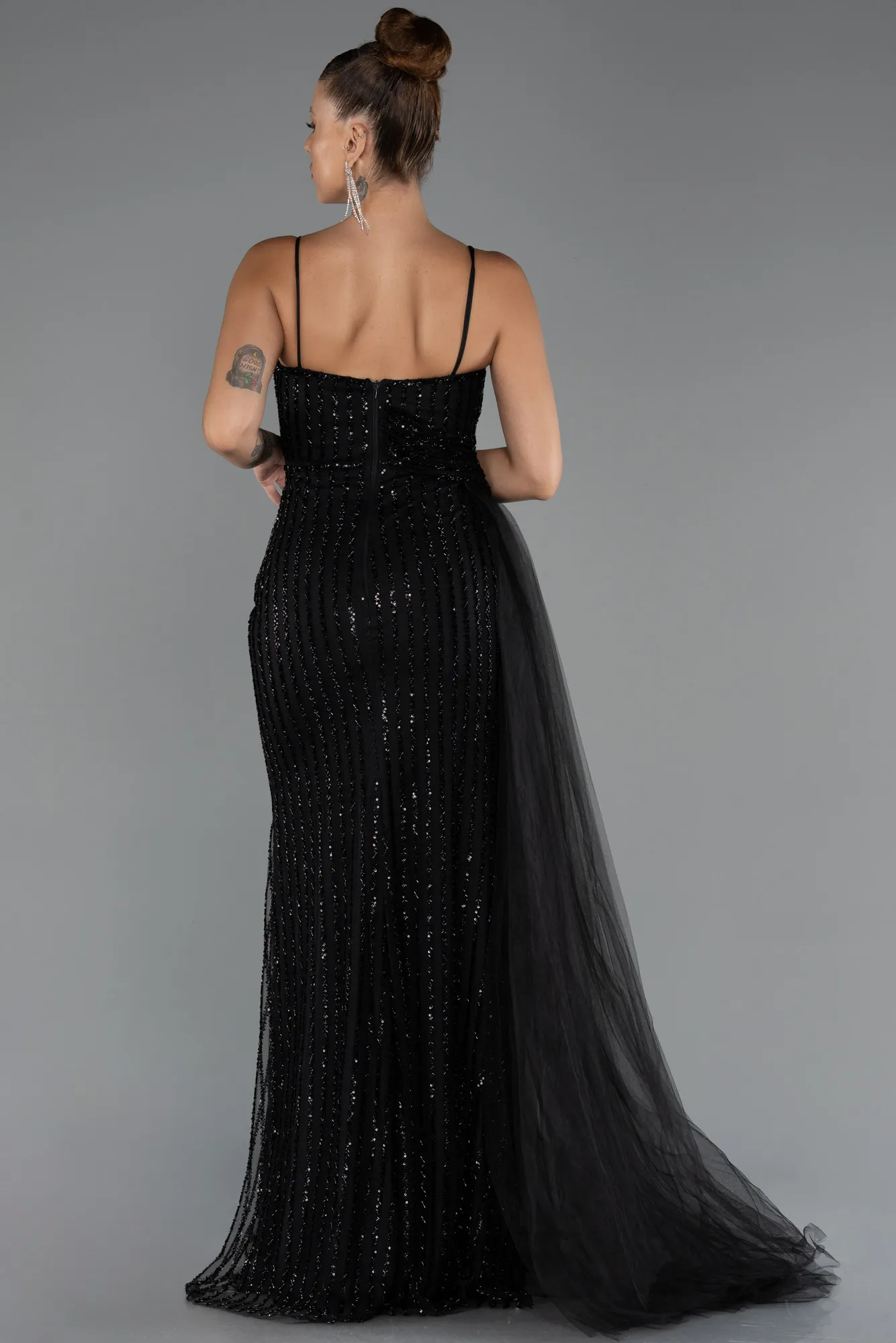Black-Long Beaded Evening Dress ABU5297