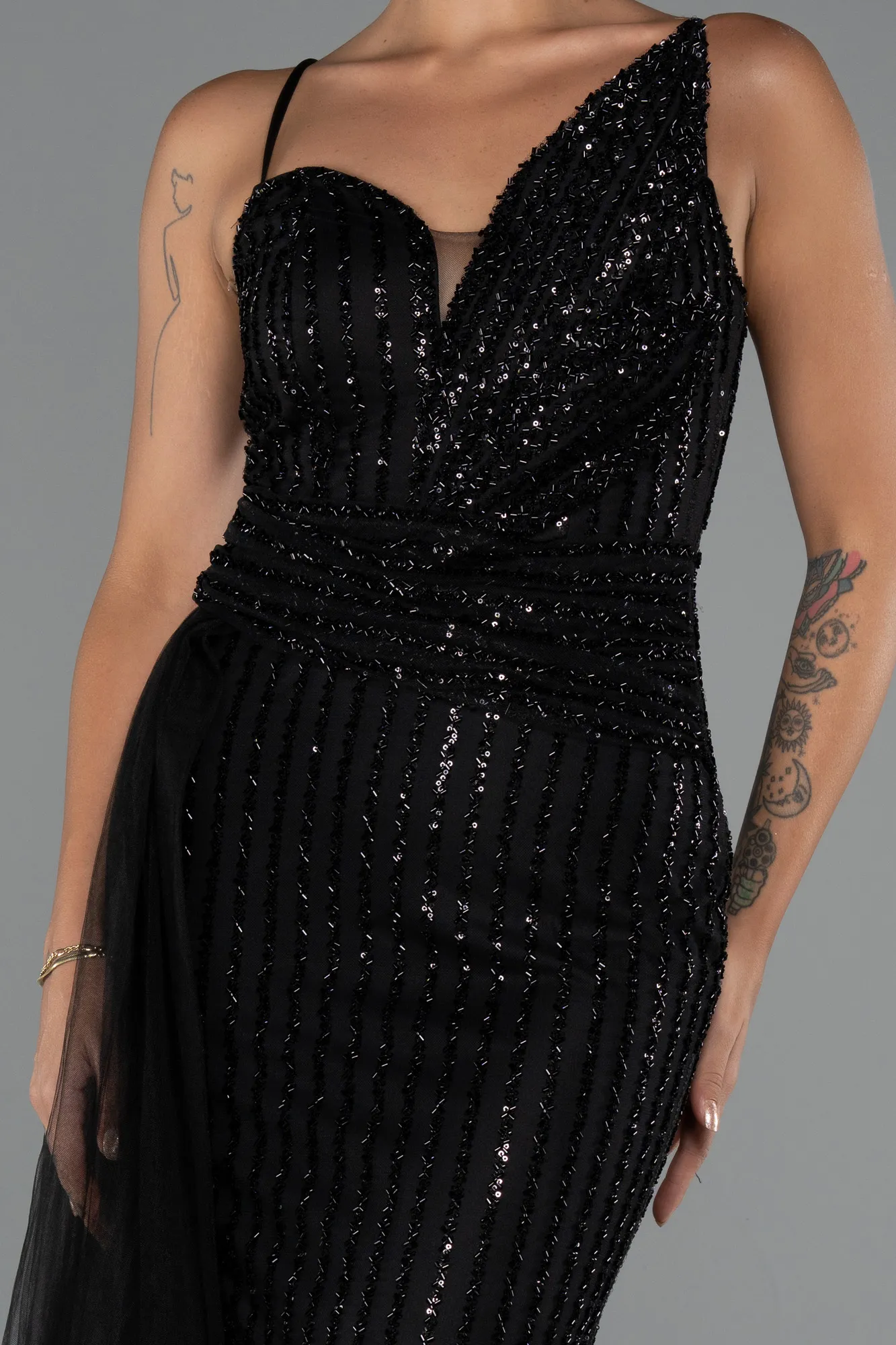 Black-Long Beaded Evening Dress ABU5297