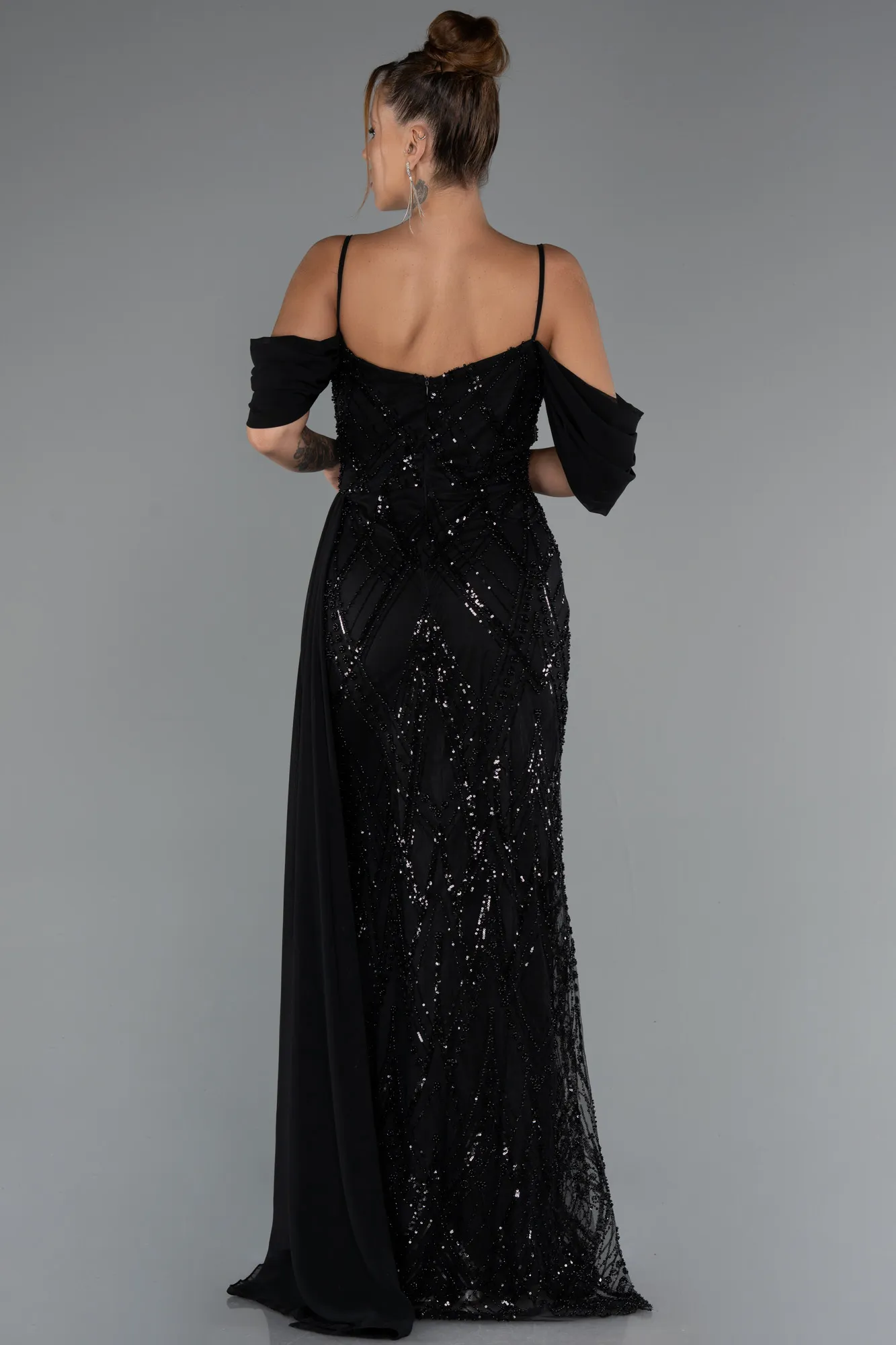 Black-Long Beaded Evening Dress ABU5316