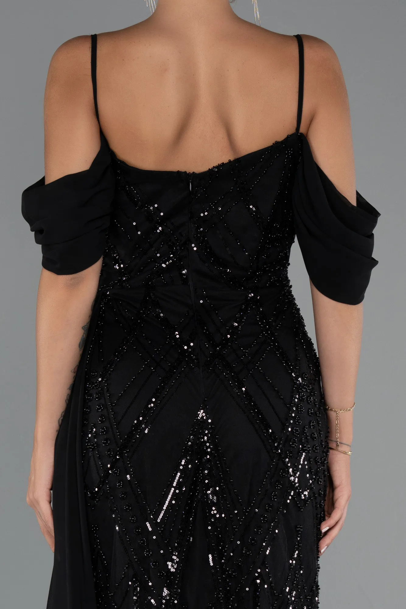 Black-Long Beaded Evening Dress ABU5316