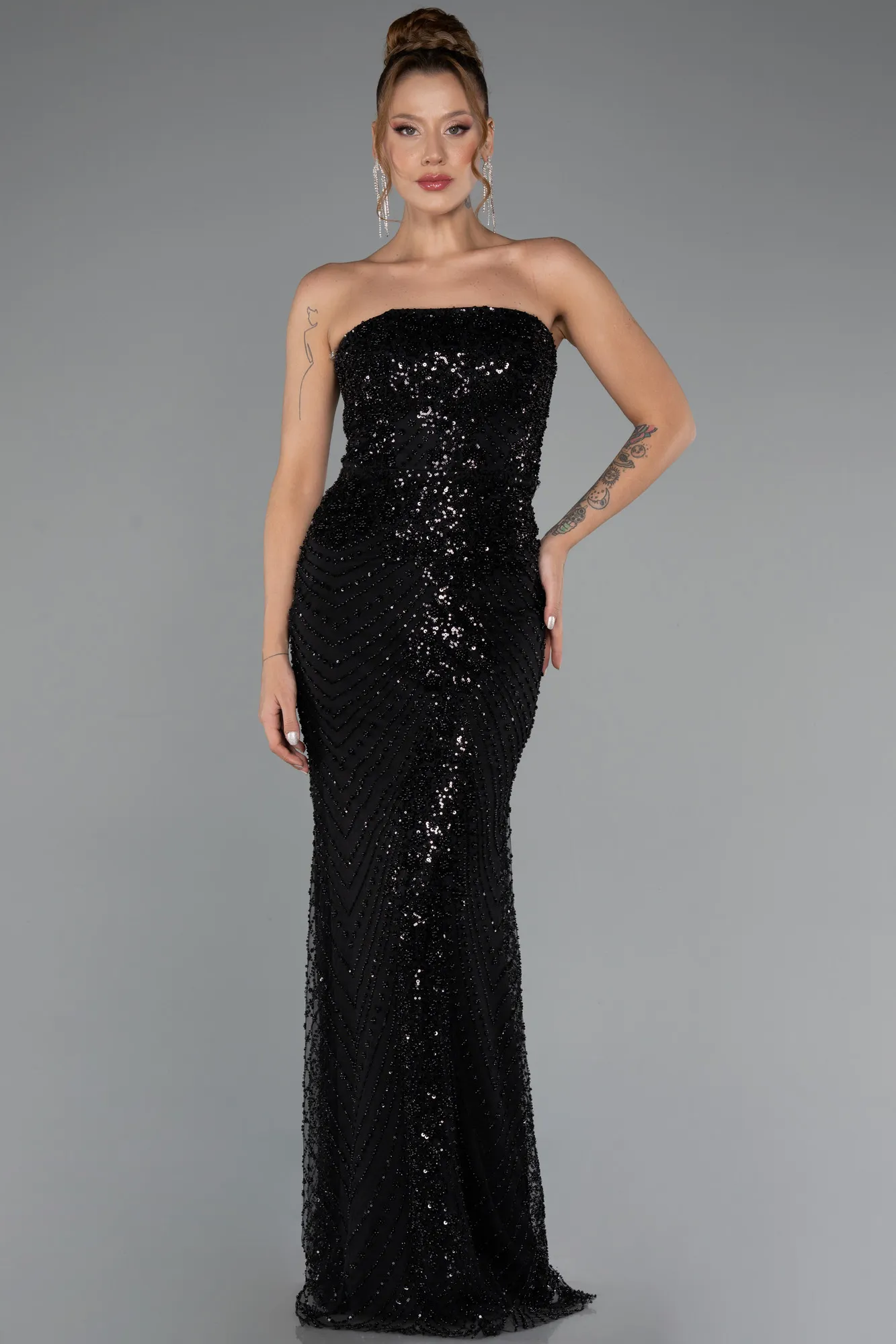 Black-Long Beaded Evening Dress ABU5363