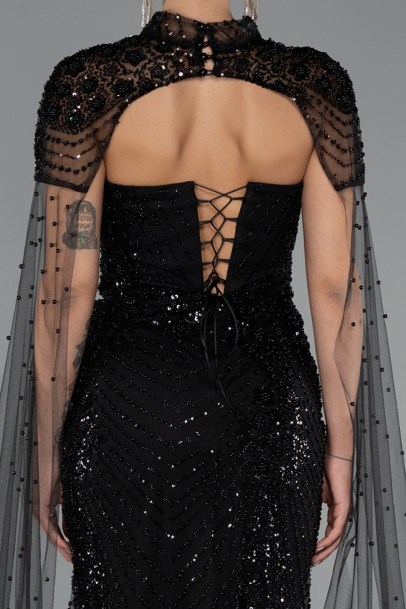 Black-Long Beaded Evening Dress ABU5363