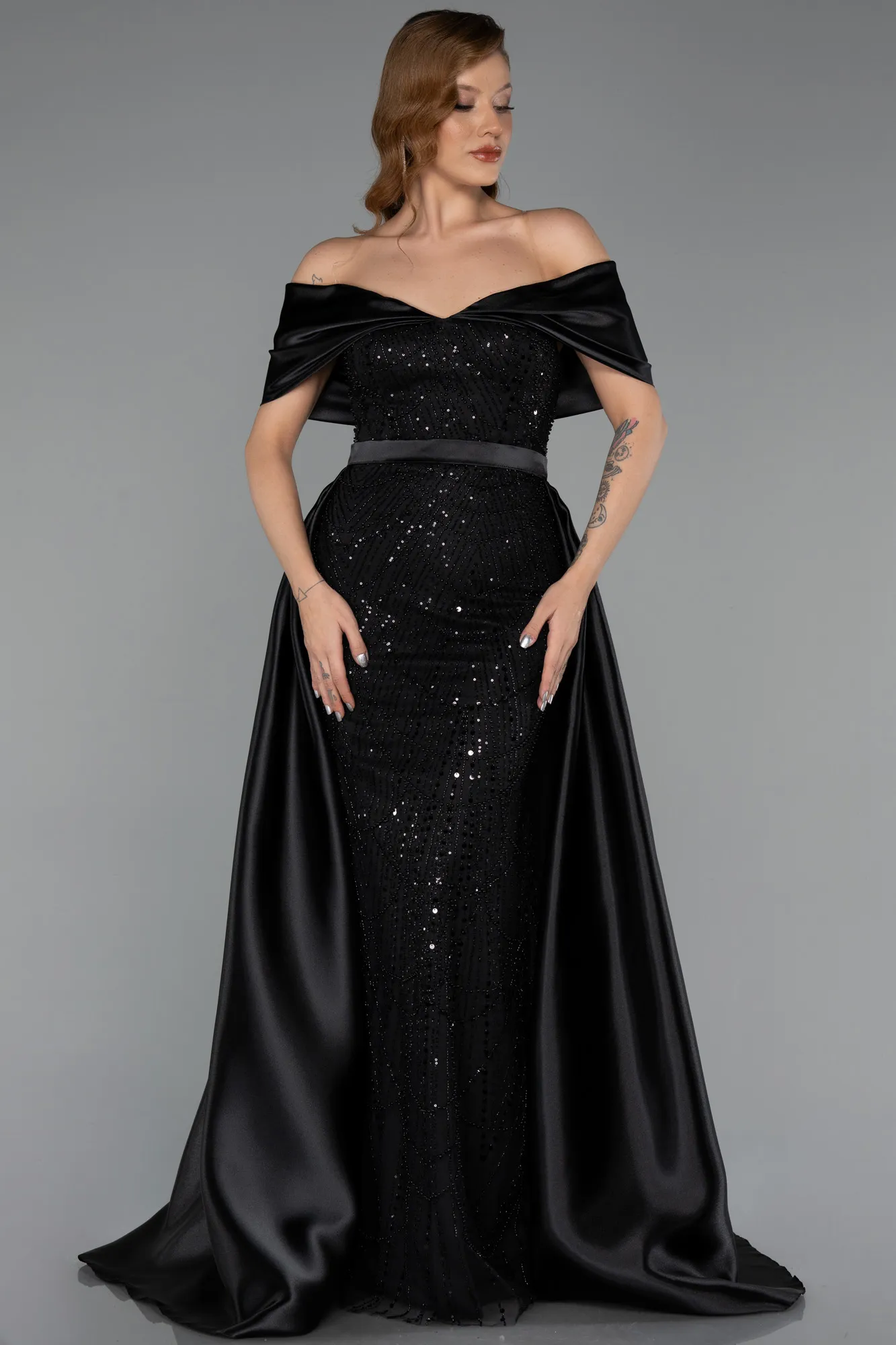 Black-Long Beaded Evening Dress ABU5400