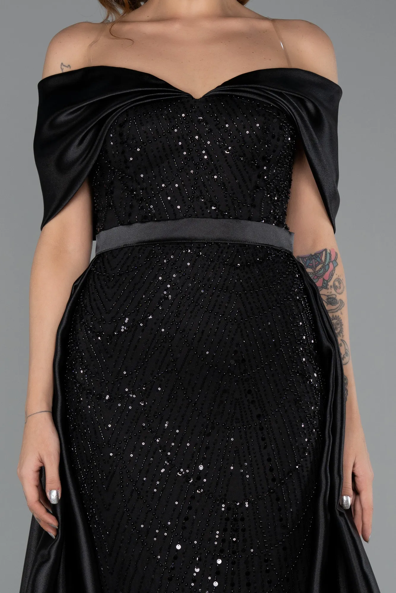 Black-Long Beaded Evening Dress ABU5400
