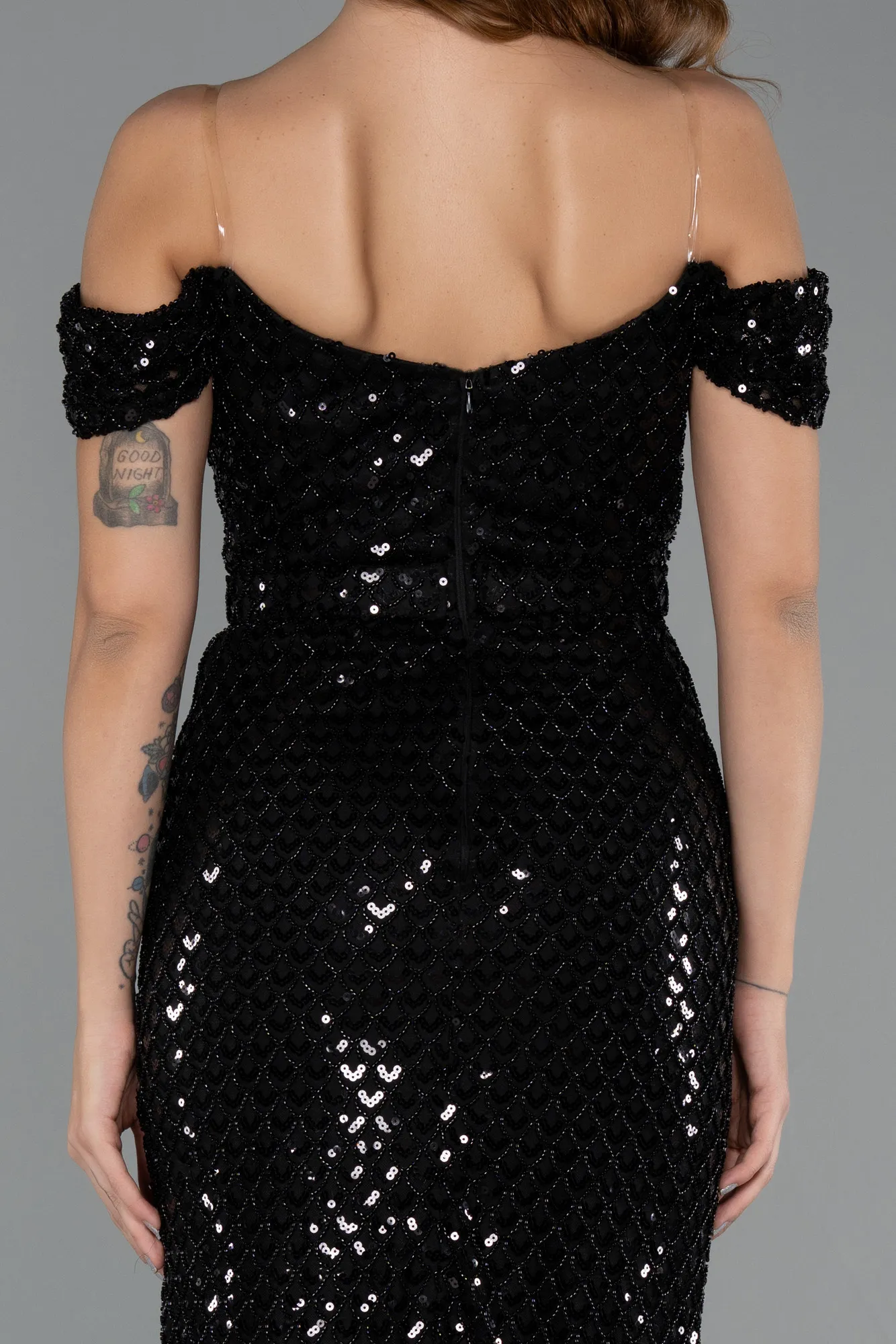 Black-Long Beaded Evening Dress ABU5401