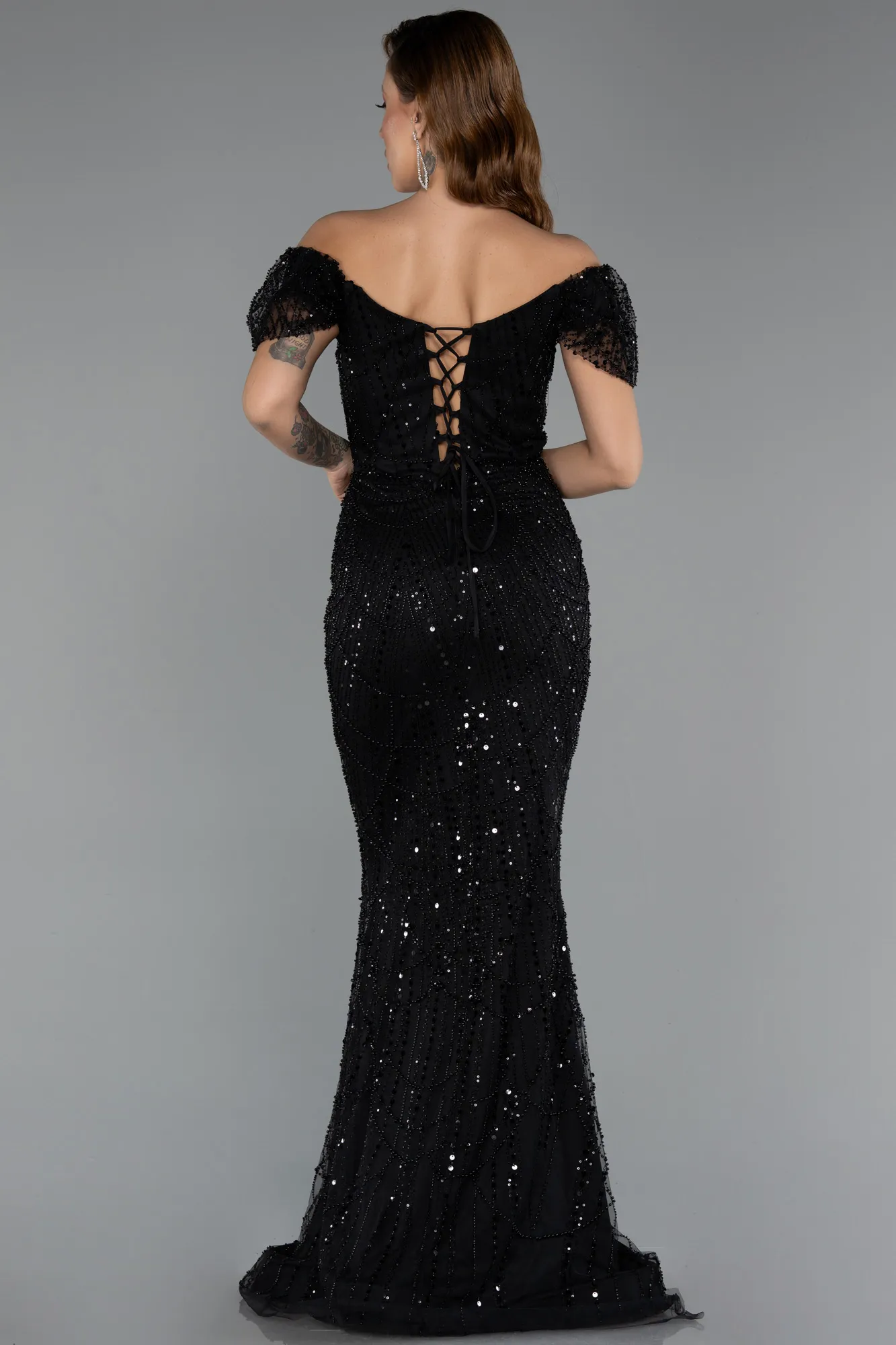 Black-Long Beaded Evening Dress ABU5404