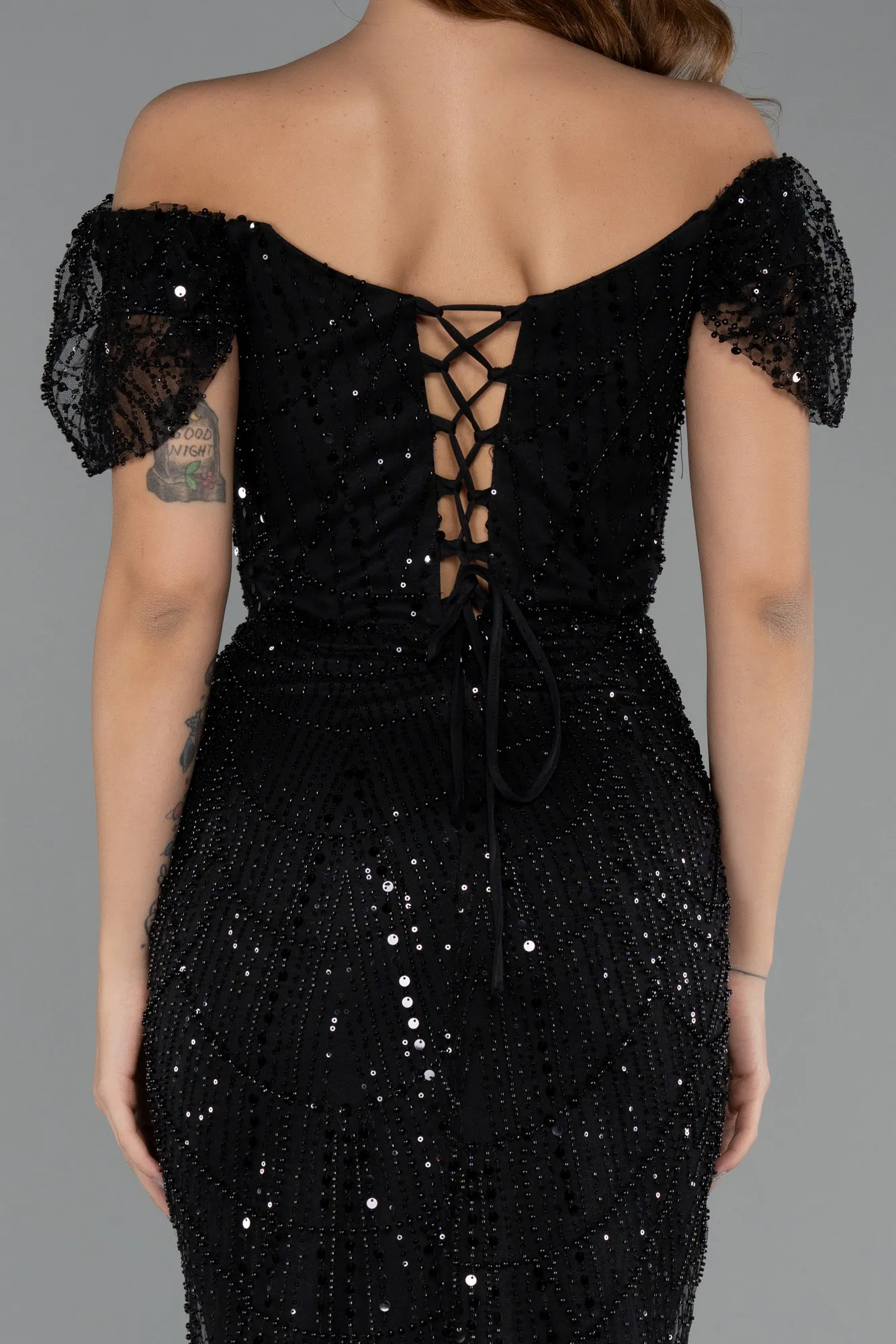 Black-Long Beaded Evening Dress ABU5404