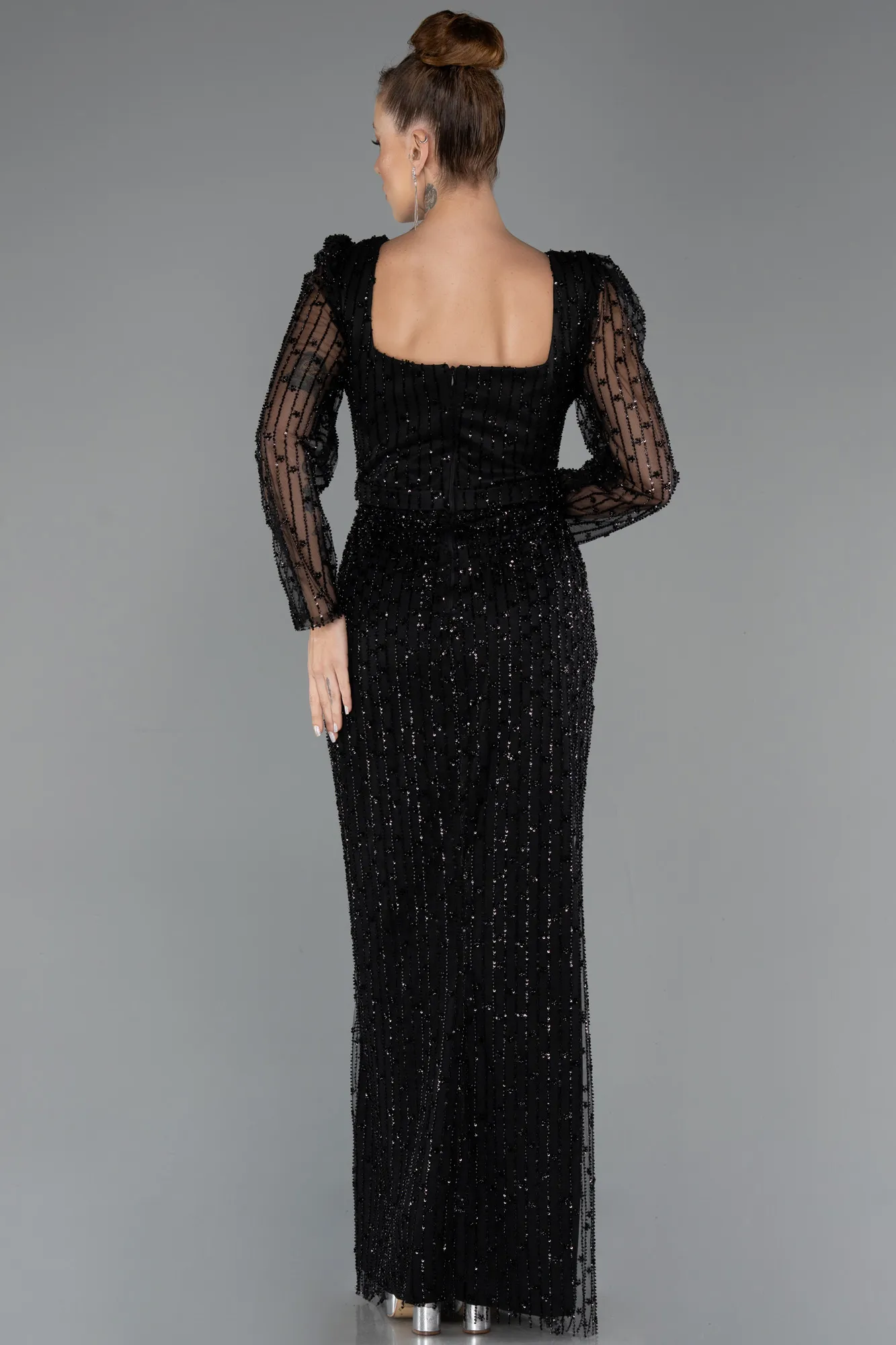 Black-Long Beaded Evening Dress ABU5431