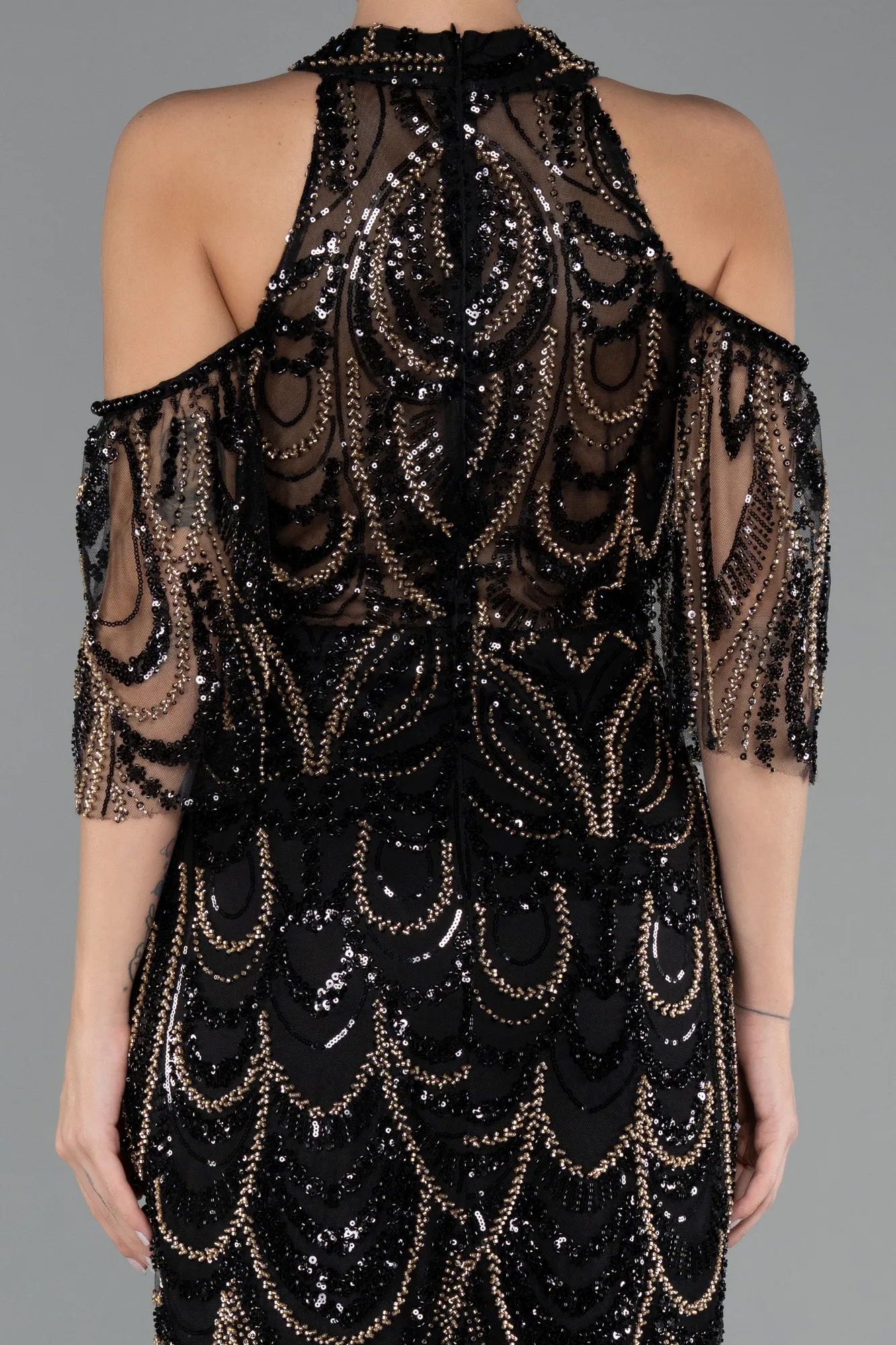 Black-Long Beaded Evening Dress ABU5435