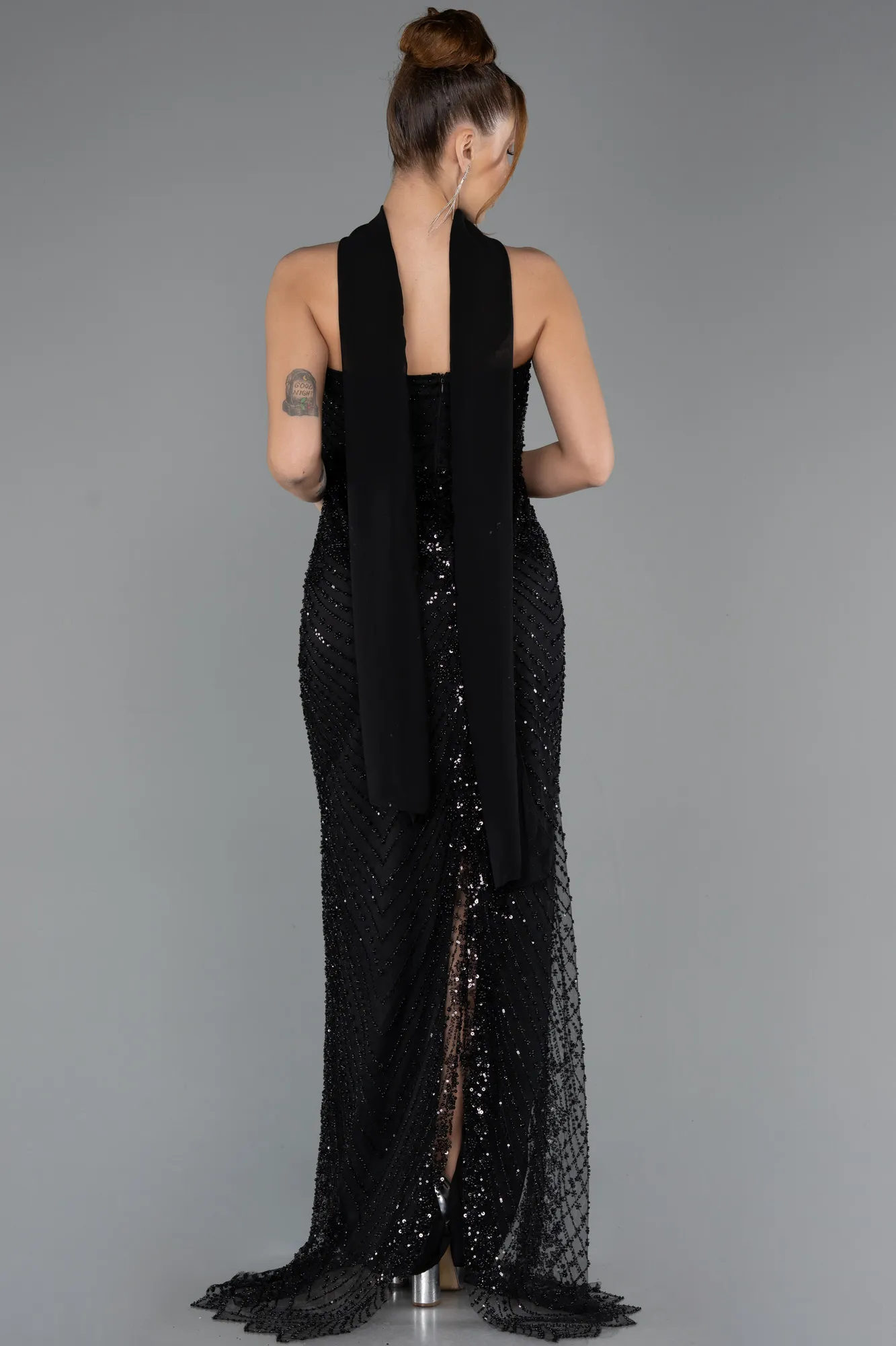 Black-Long Beaded Evening Dress ABU5438