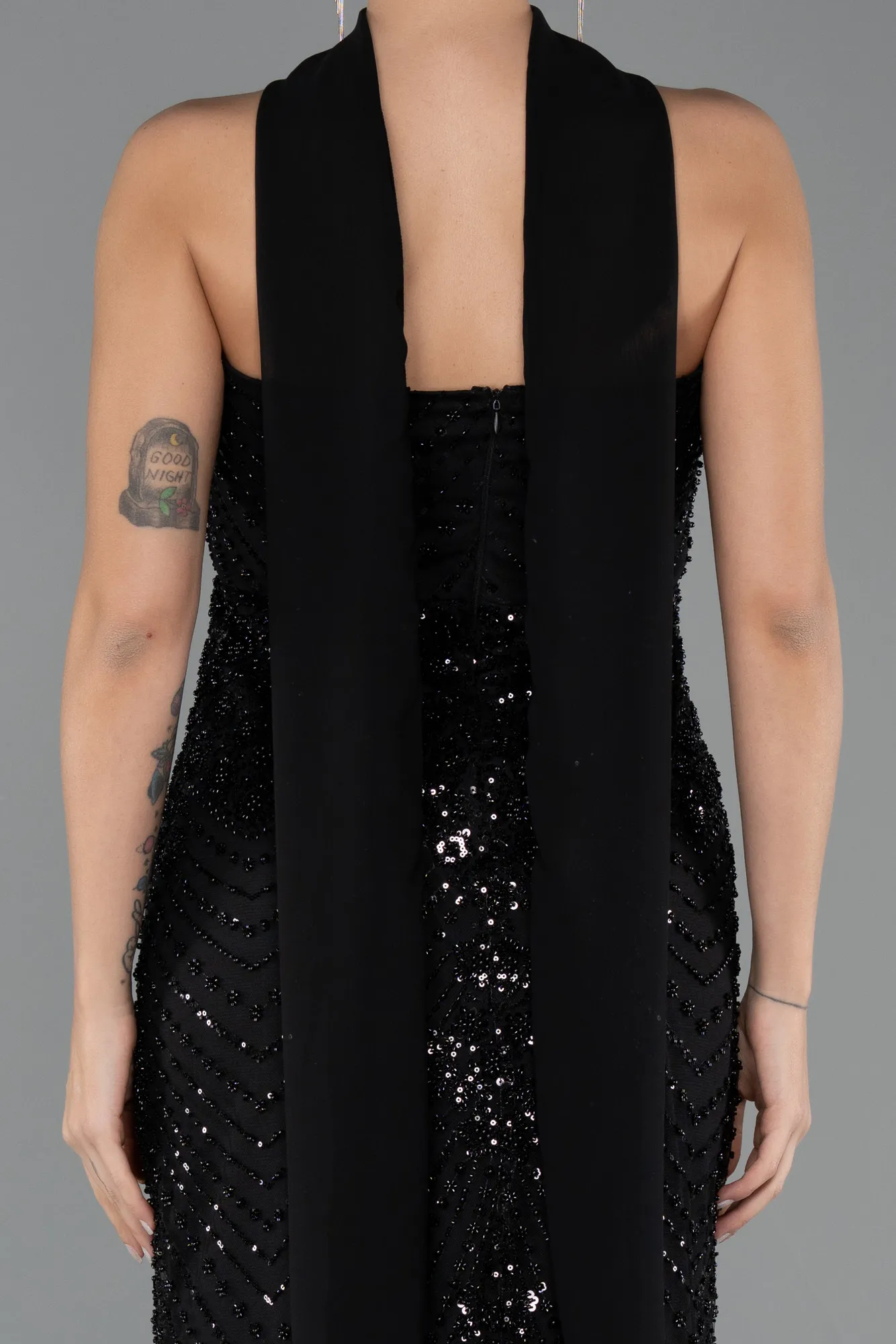 Black-Long Beaded Evening Dress ABU5438