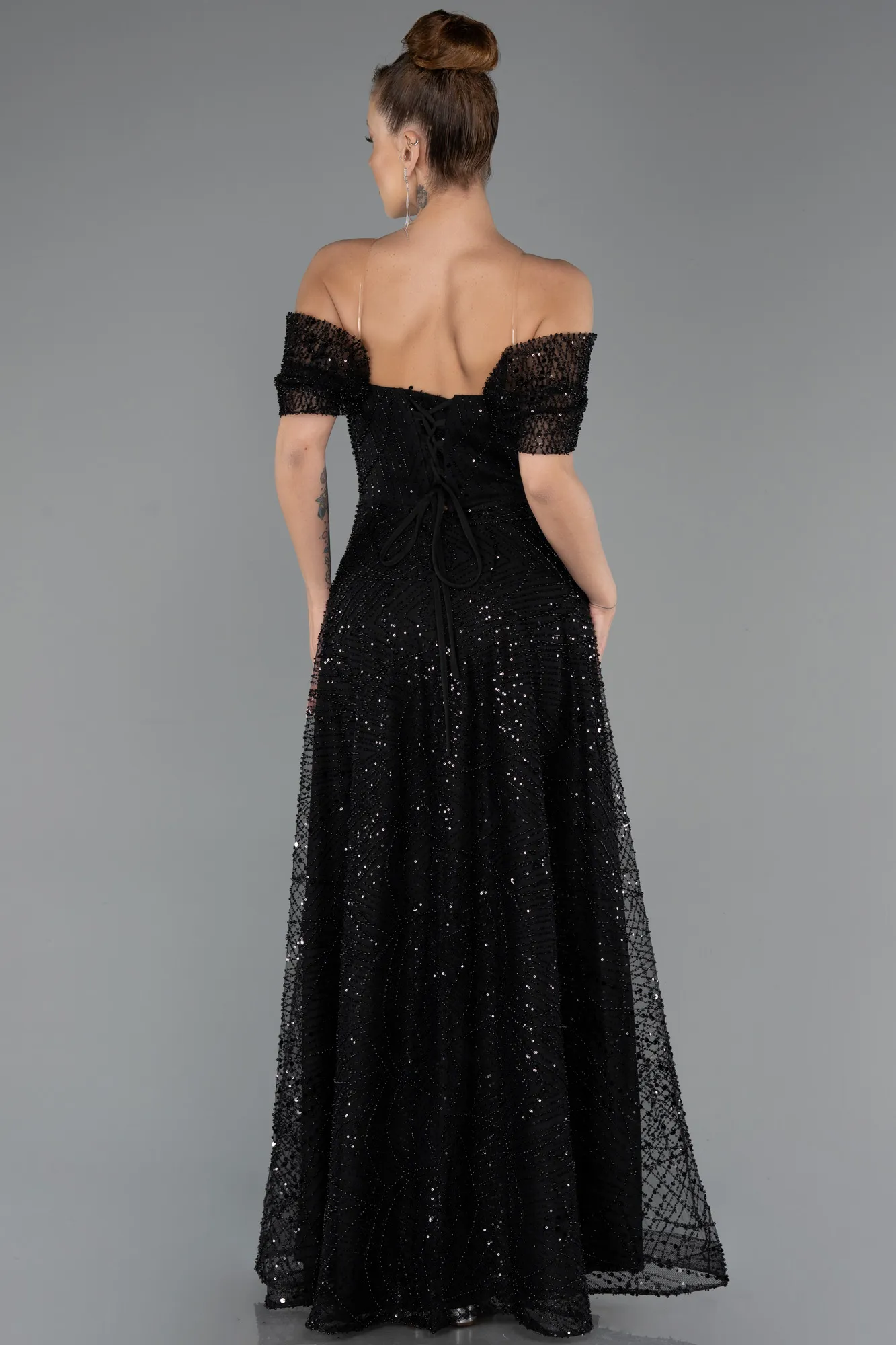 Black-Long Beaded Evening Dress ABU5443