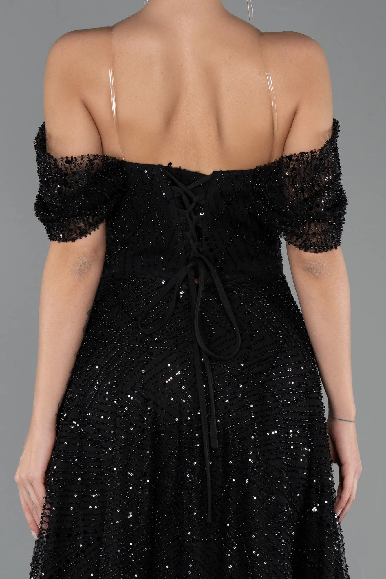 Black-Long Beaded Evening Dress ABU5443