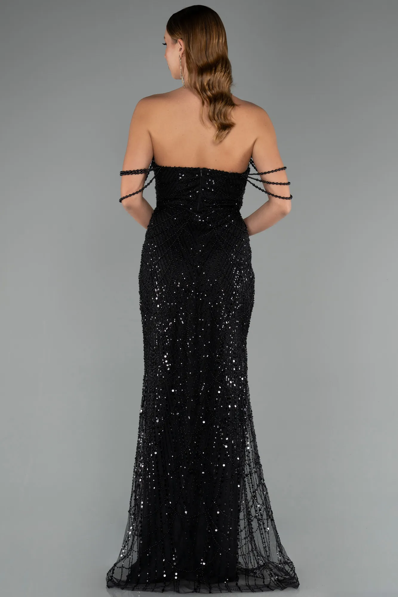 Black-Long Beaded Evening Dress ABU5477
