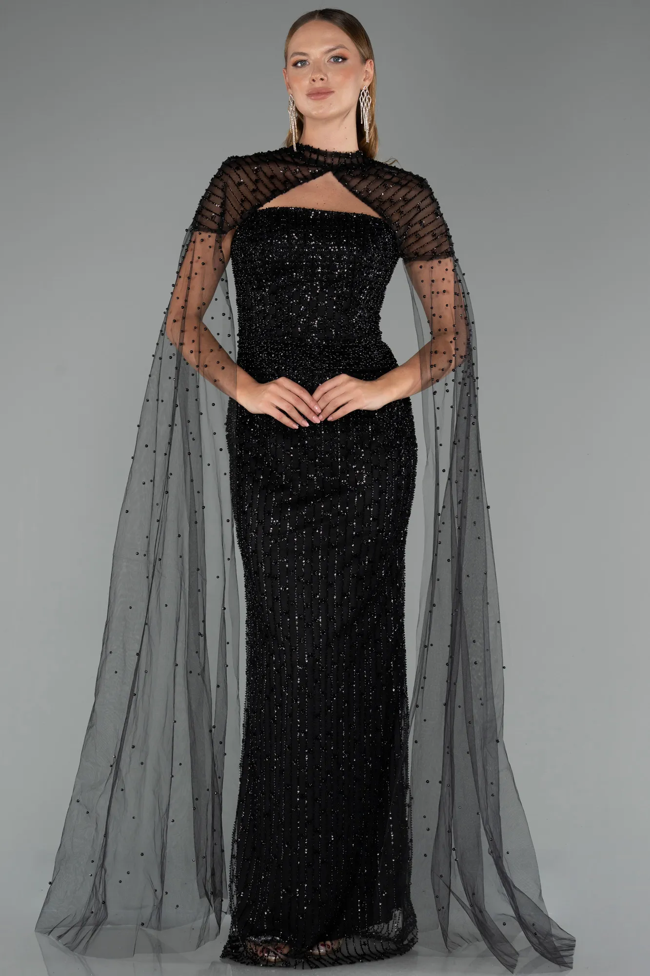 Black-Long Beaded Evening Dress ABU5483