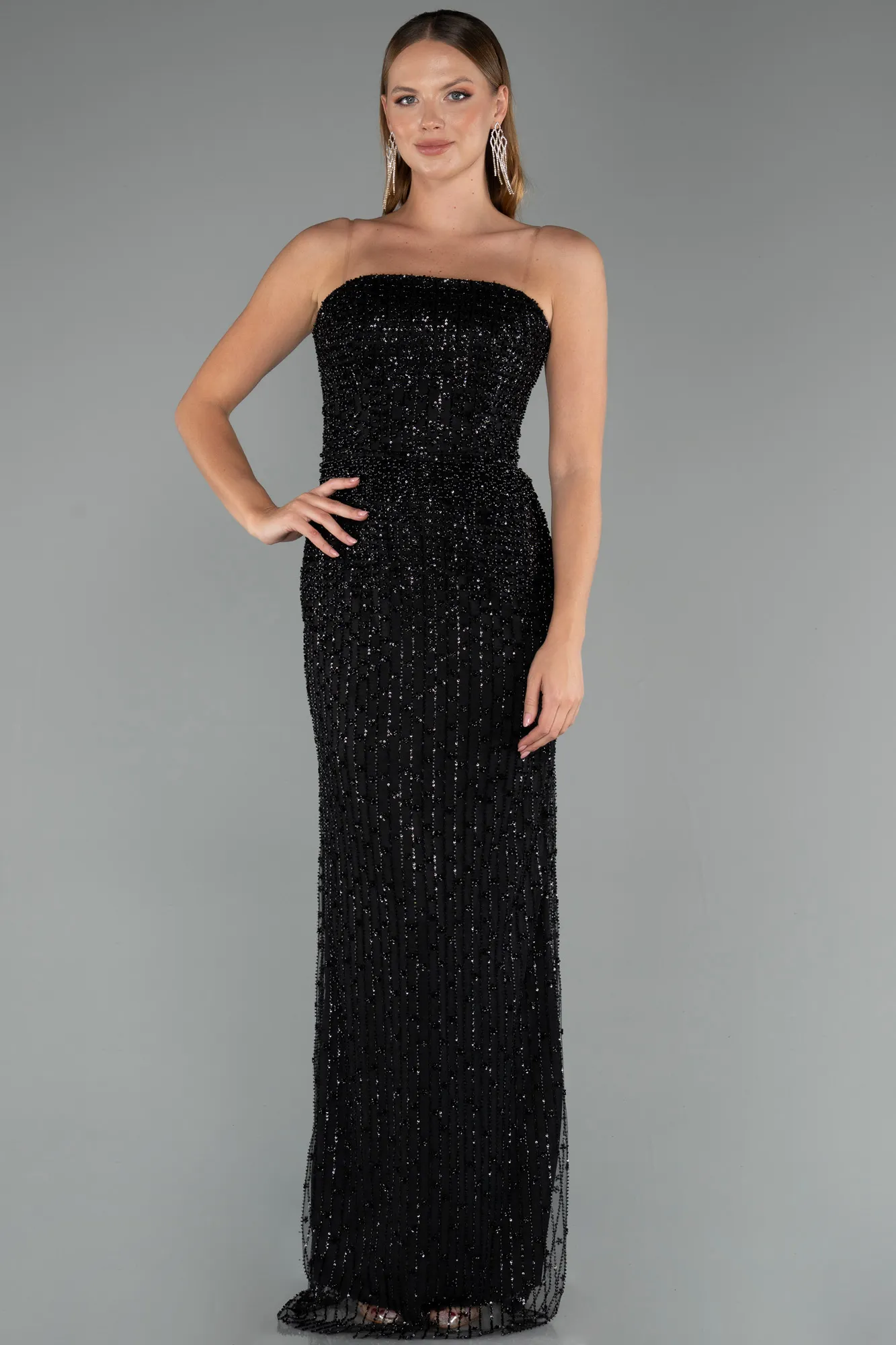Black-Long Beaded Evening Dress ABU5483