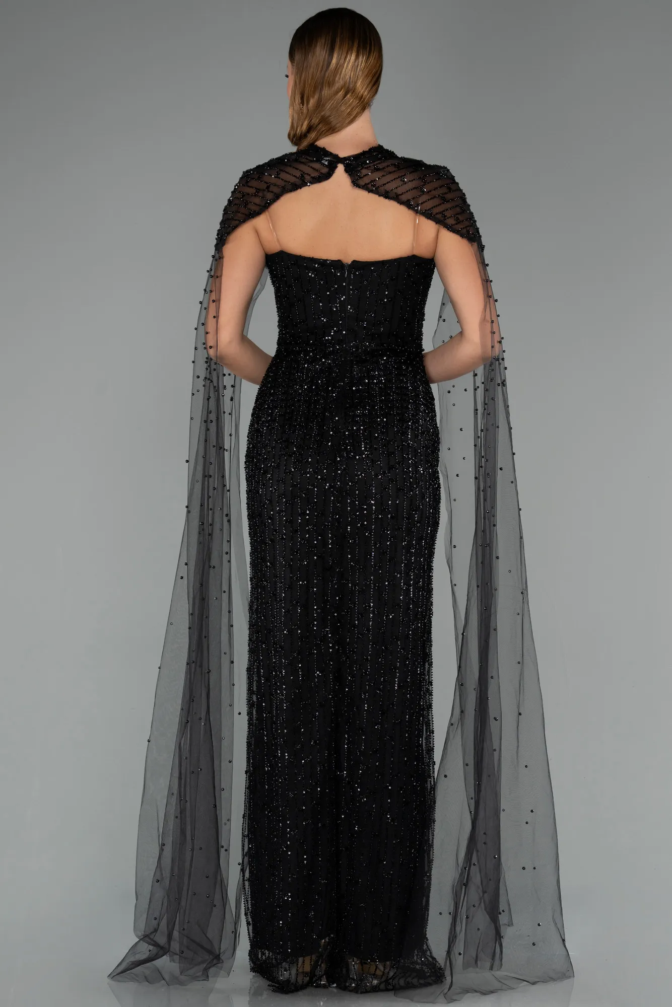 Black-Long Beaded Evening Dress ABU5483