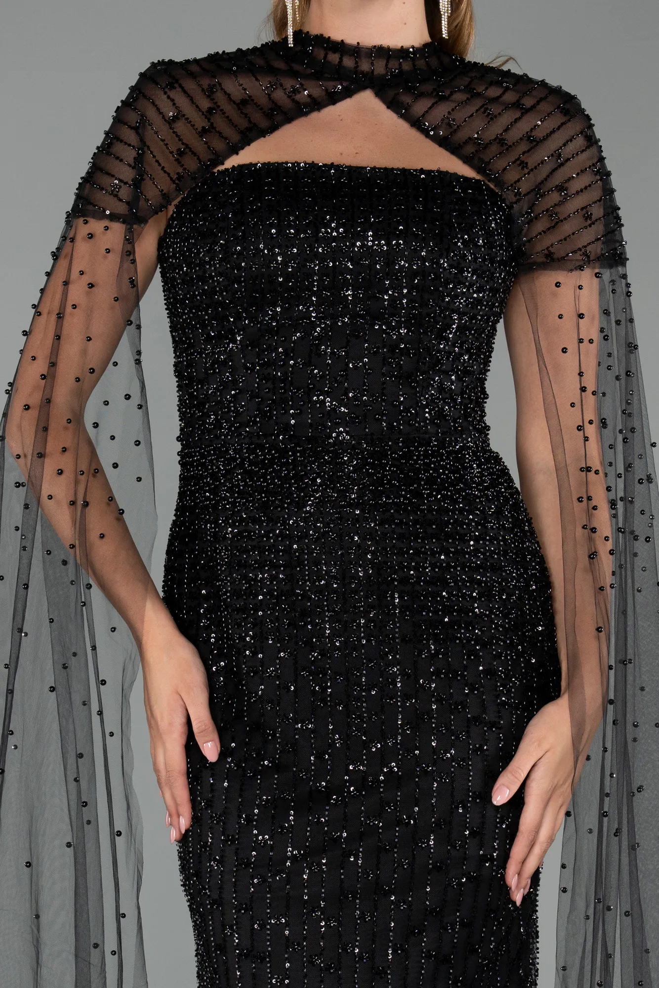 Black-Long Beaded Evening Dress ABU5483