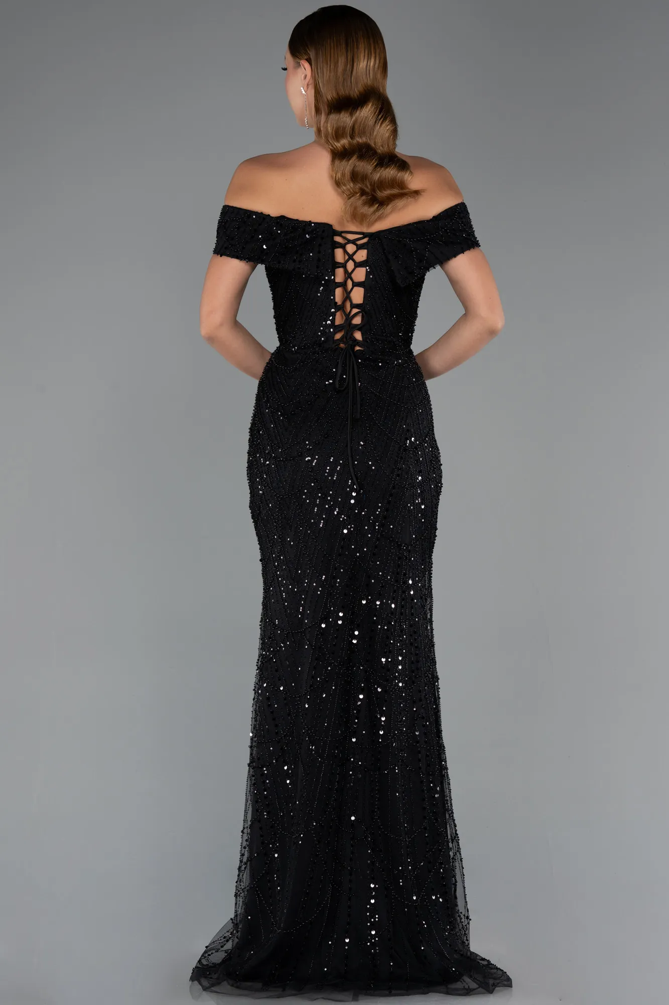 Black-Long Beaded Evening Dress ABU5492
