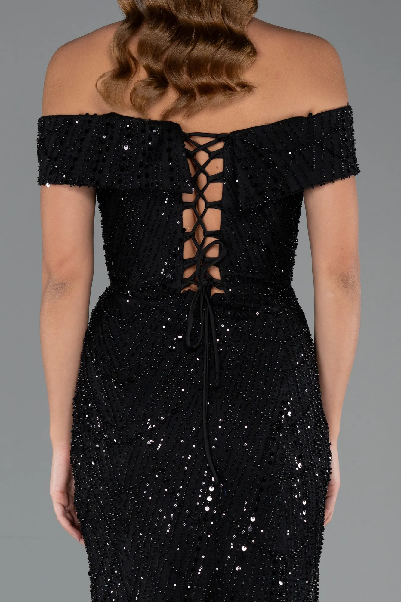 Black-Long Beaded Evening Dress ABU5492