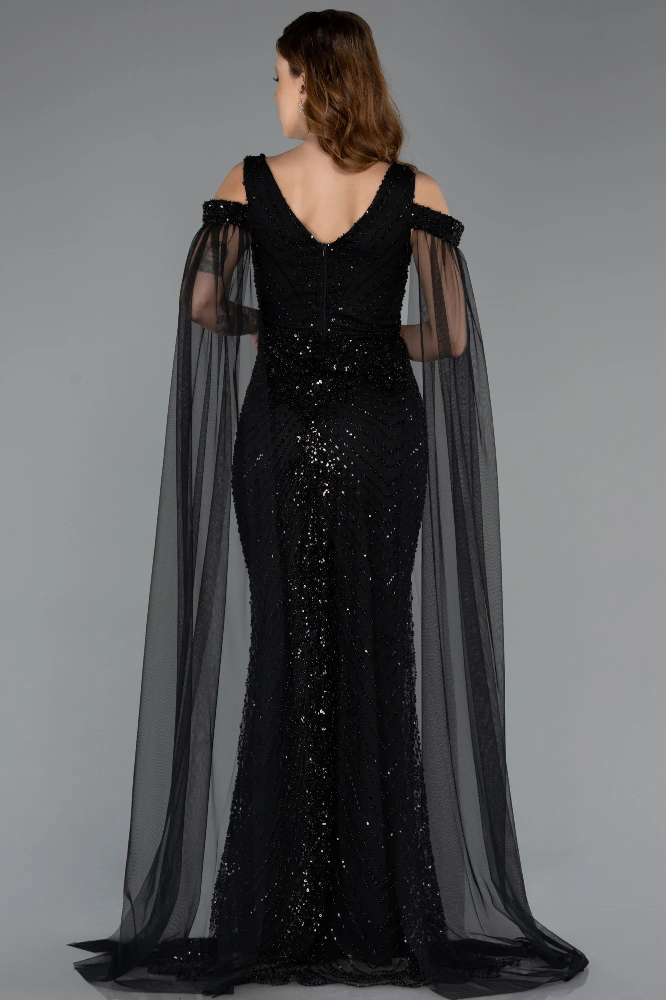 Black-Long Beaded Evening Dress ABU5497