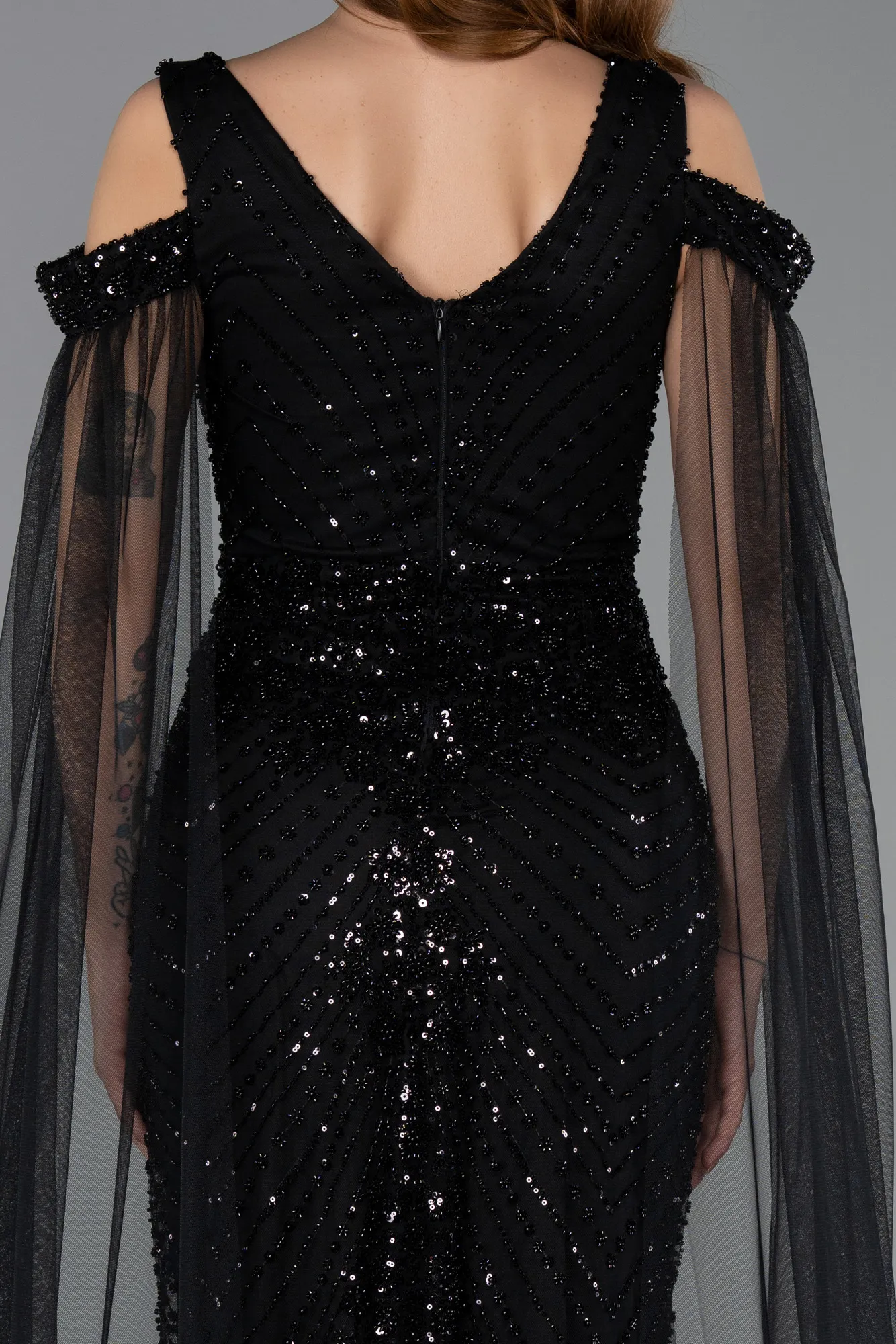 Black-Long Beaded Evening Dress ABU5497