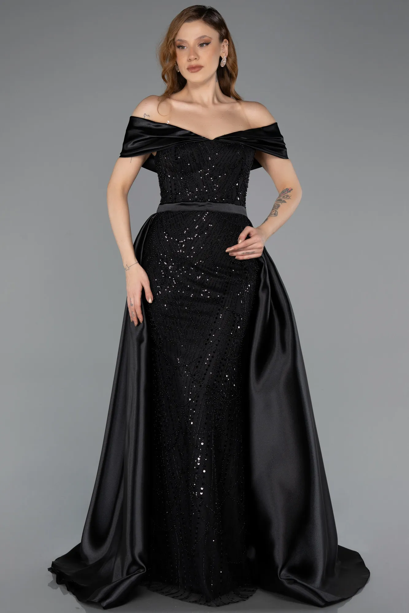 Black-Long Beaded Evening Dress ABU5503