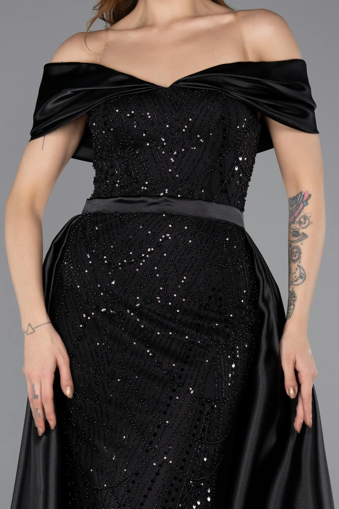 Black-Long Beaded Evening Dress ABU5503
