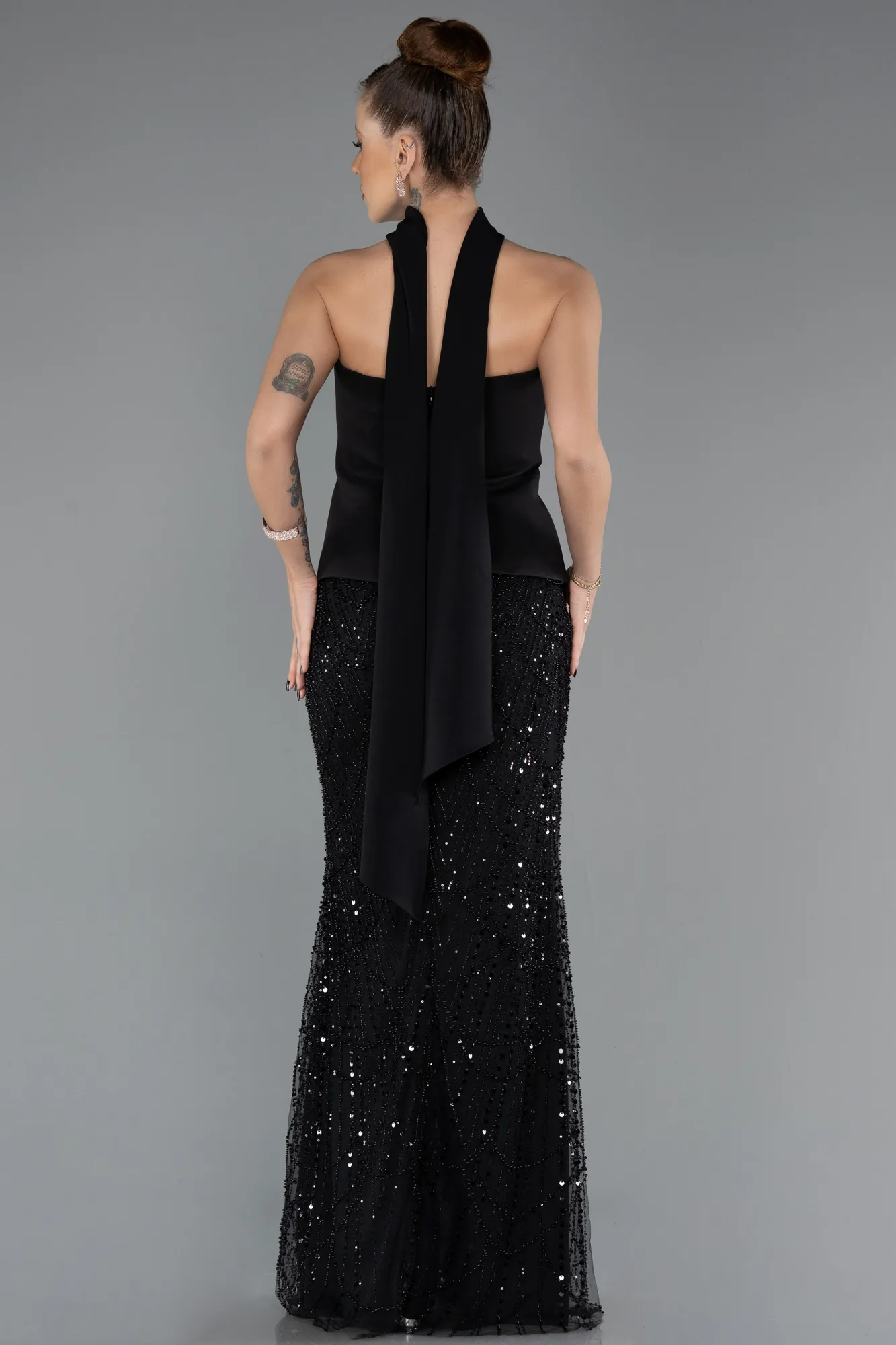 Black-Long Beaded Evening Dress ABU5508