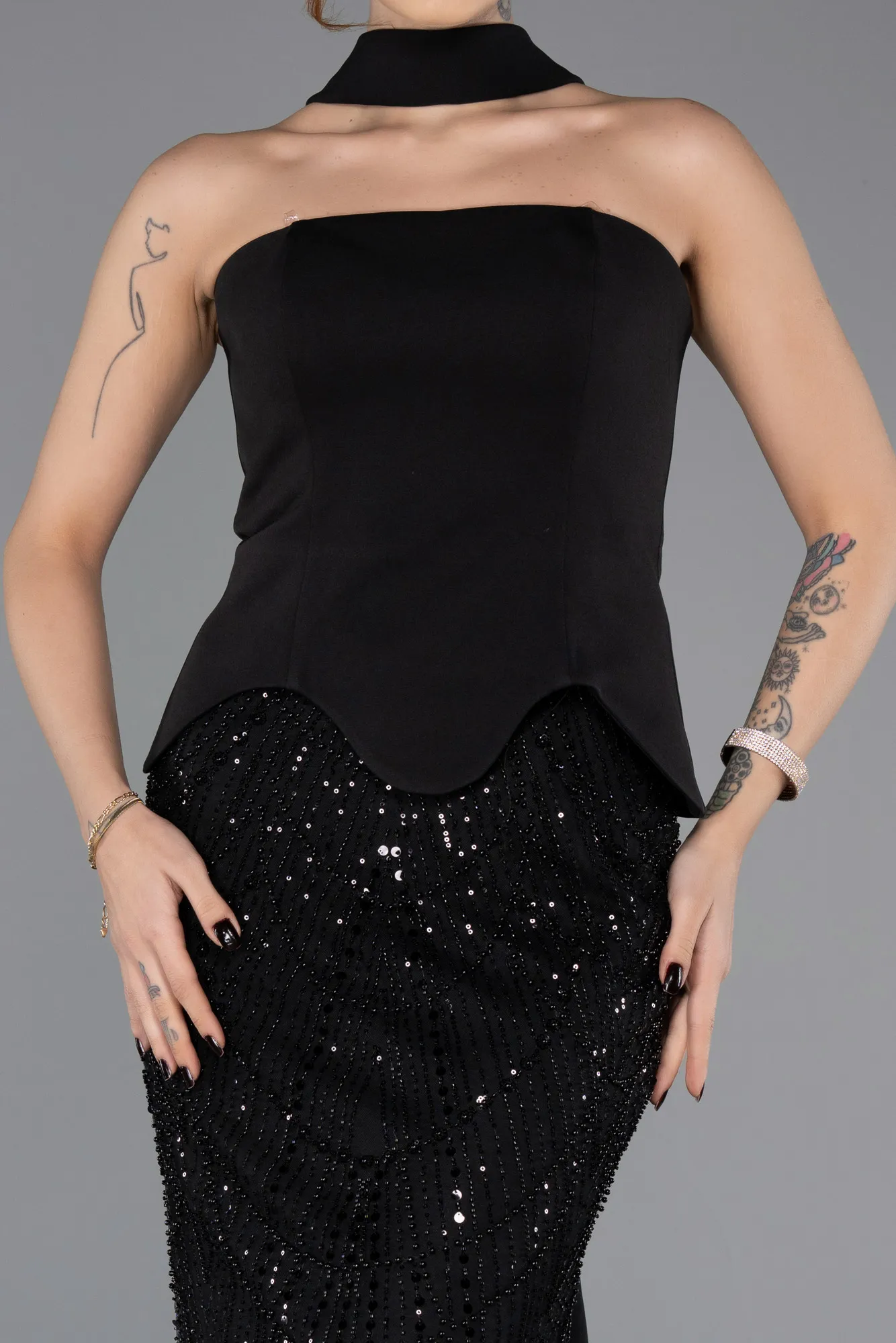 Black-Long Beaded Evening Dress ABU5508