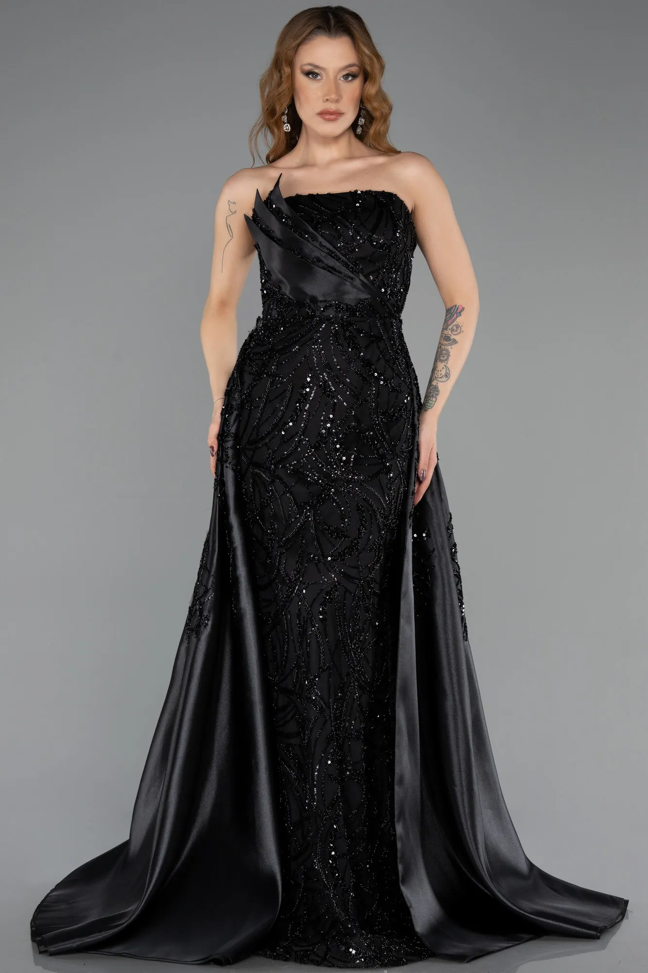 Black-Long Beaded Evening Dress ABU5511