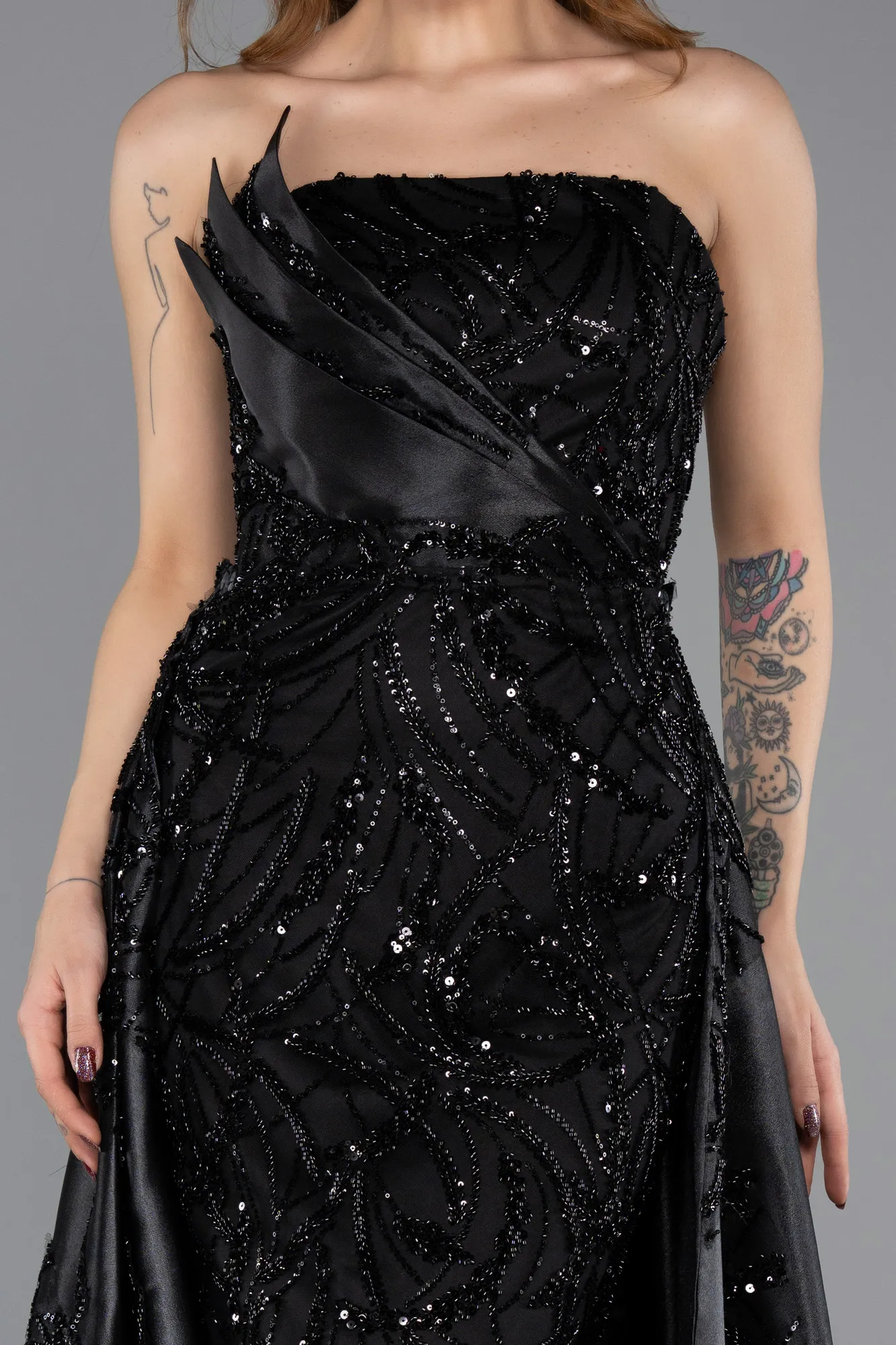 Black-Long Beaded Evening Dress ABU5511