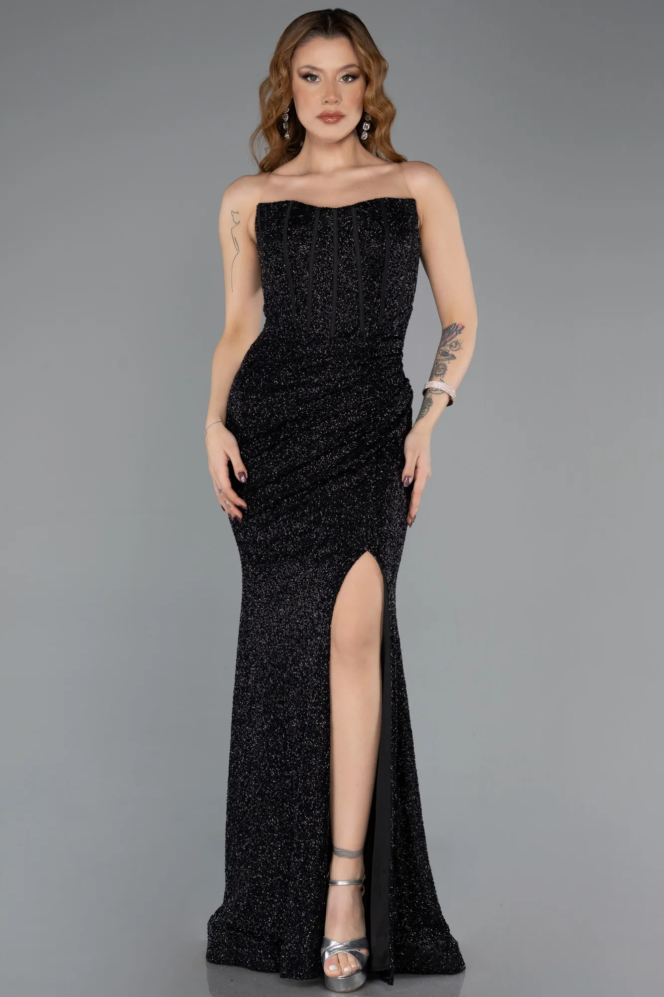 Black-Long Beaded Evening Dress ABU5514