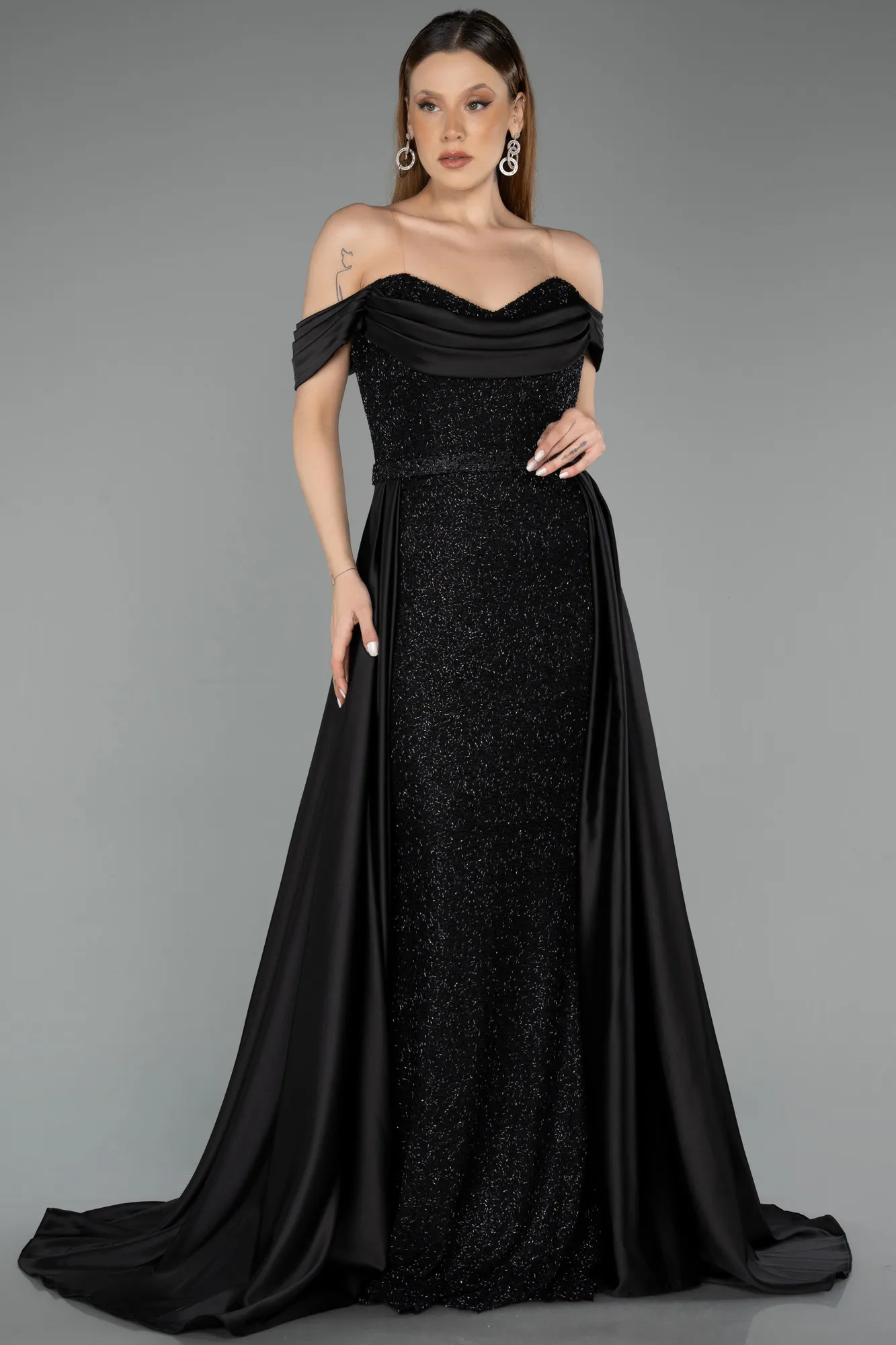 Black-Long Beaded Evening Dress ABU5542