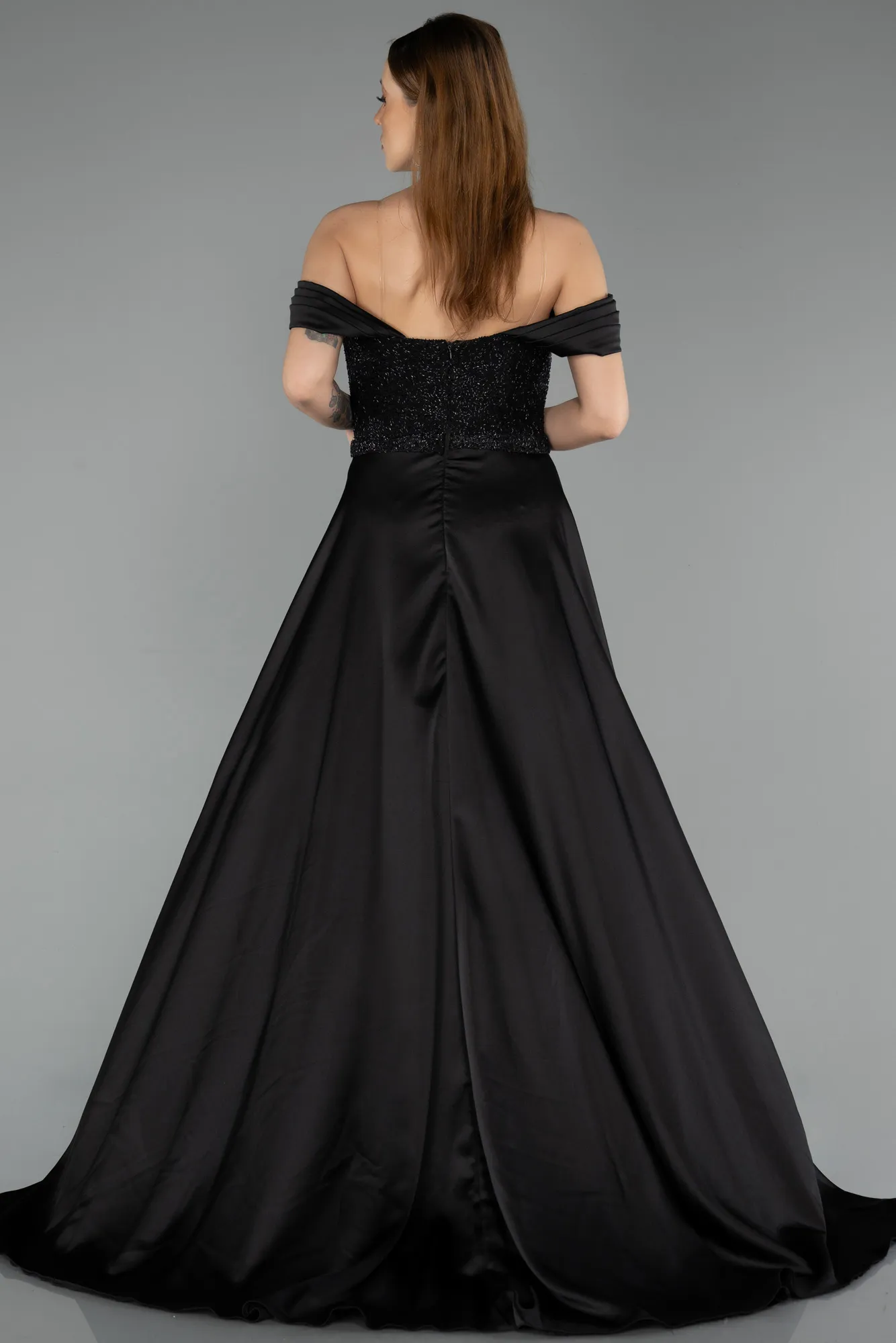 Black-Long Beaded Evening Dress ABU5542